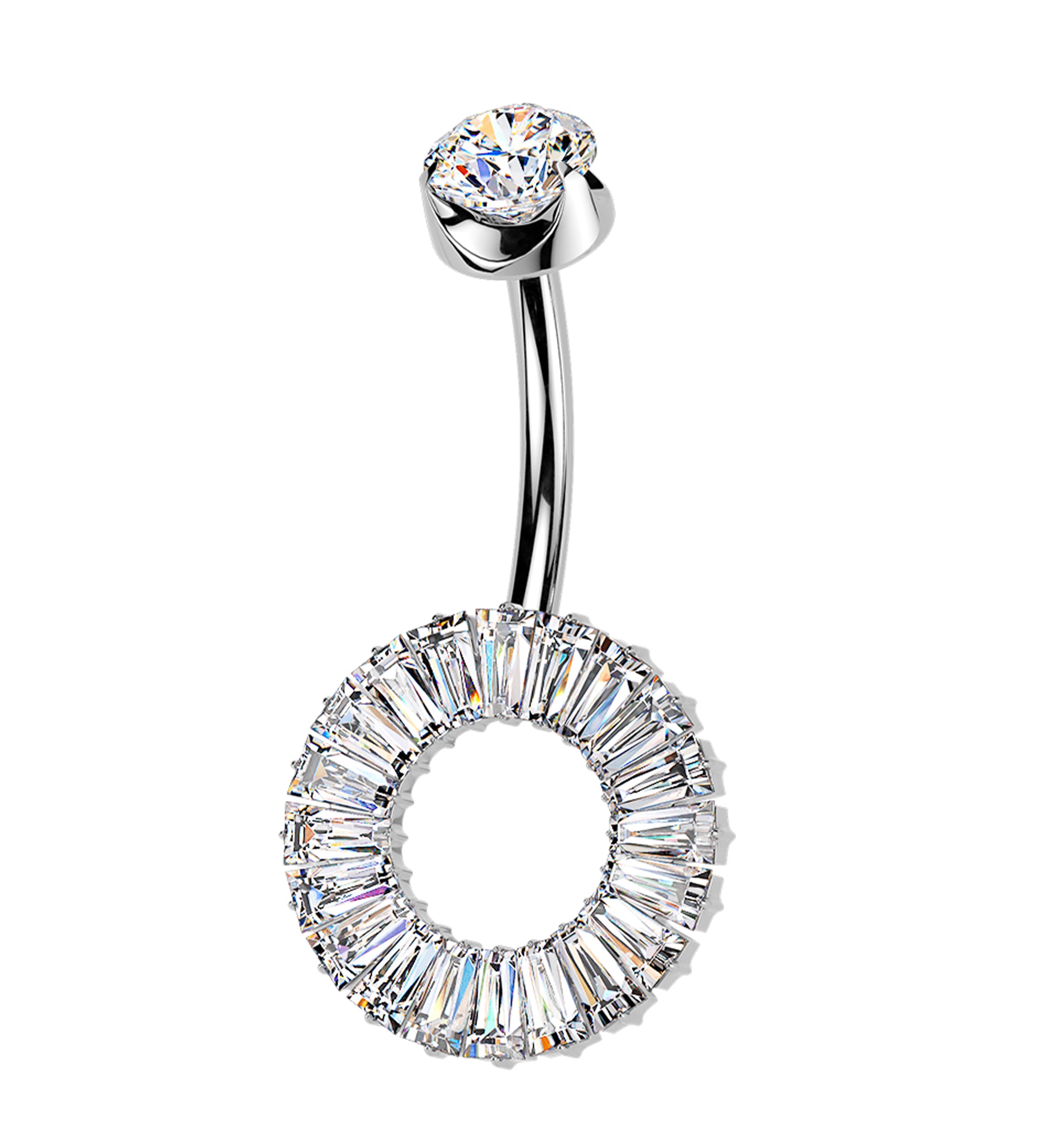 Baguette Circle Clear CZ Internally Threaded Titanium Belly Button Ring