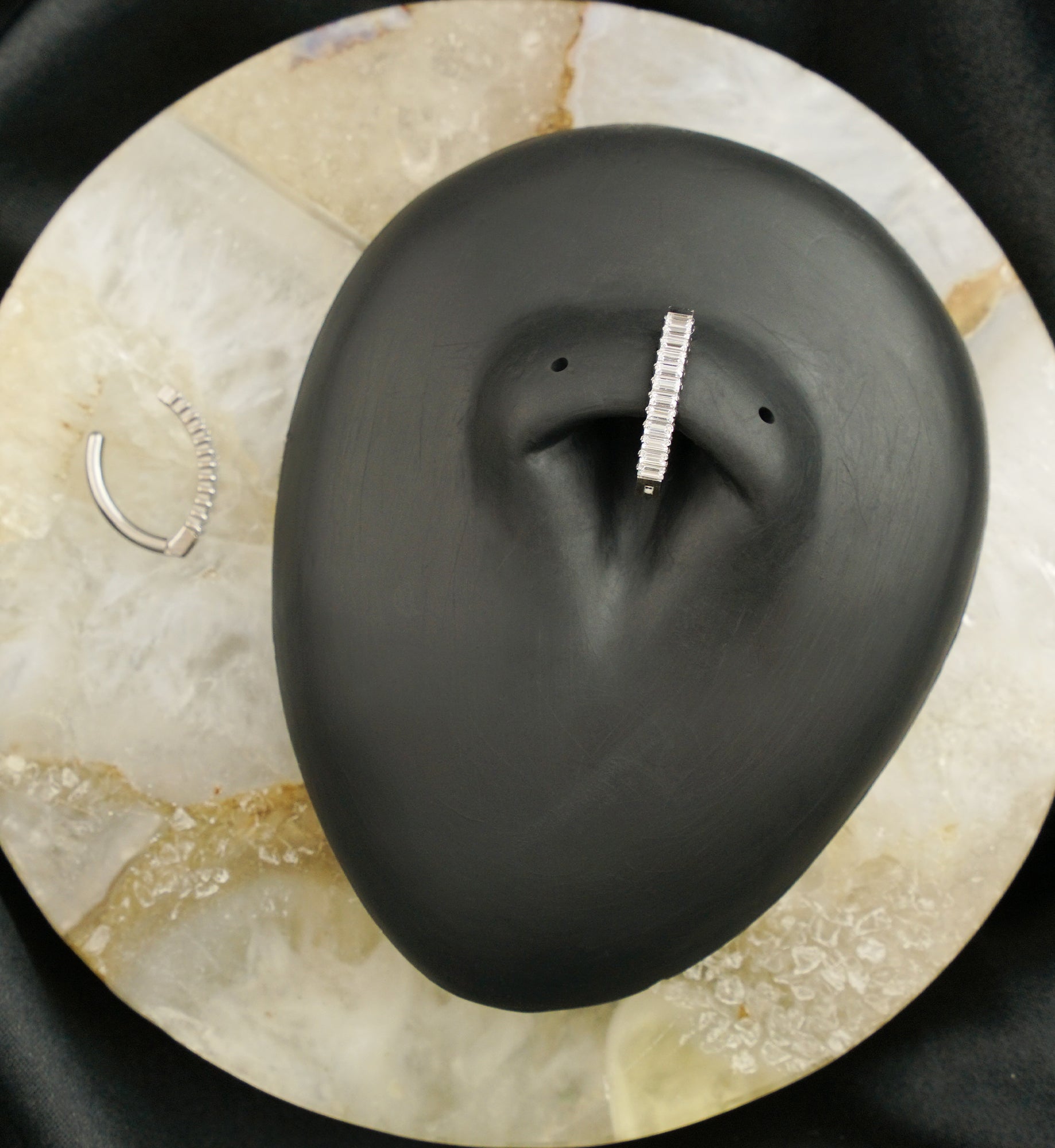 Baguette Clear CZ Row Titanium Hinged Belly Button Ring