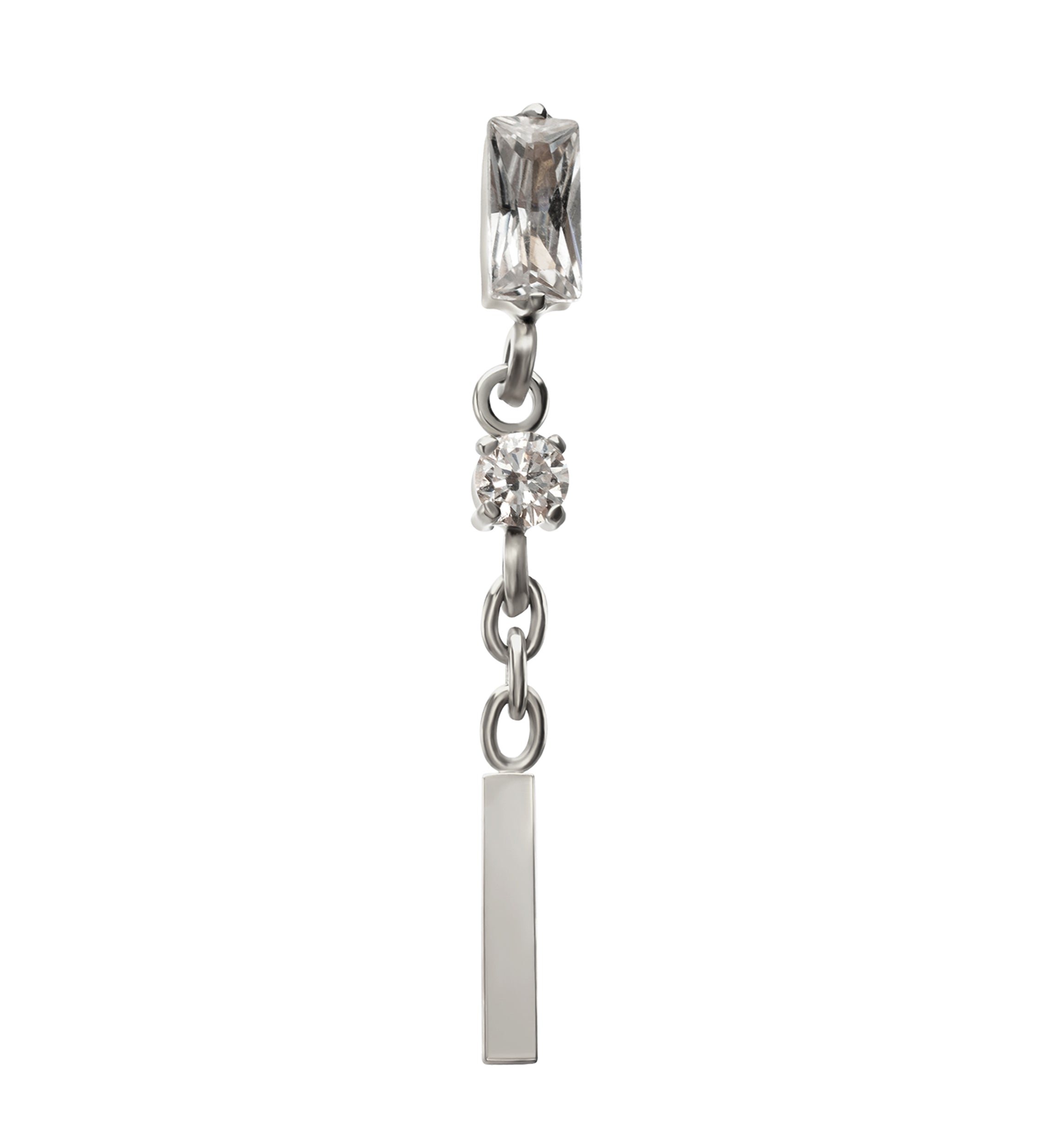 Baguette CZ Bar Dangle Titanium Threadless Top