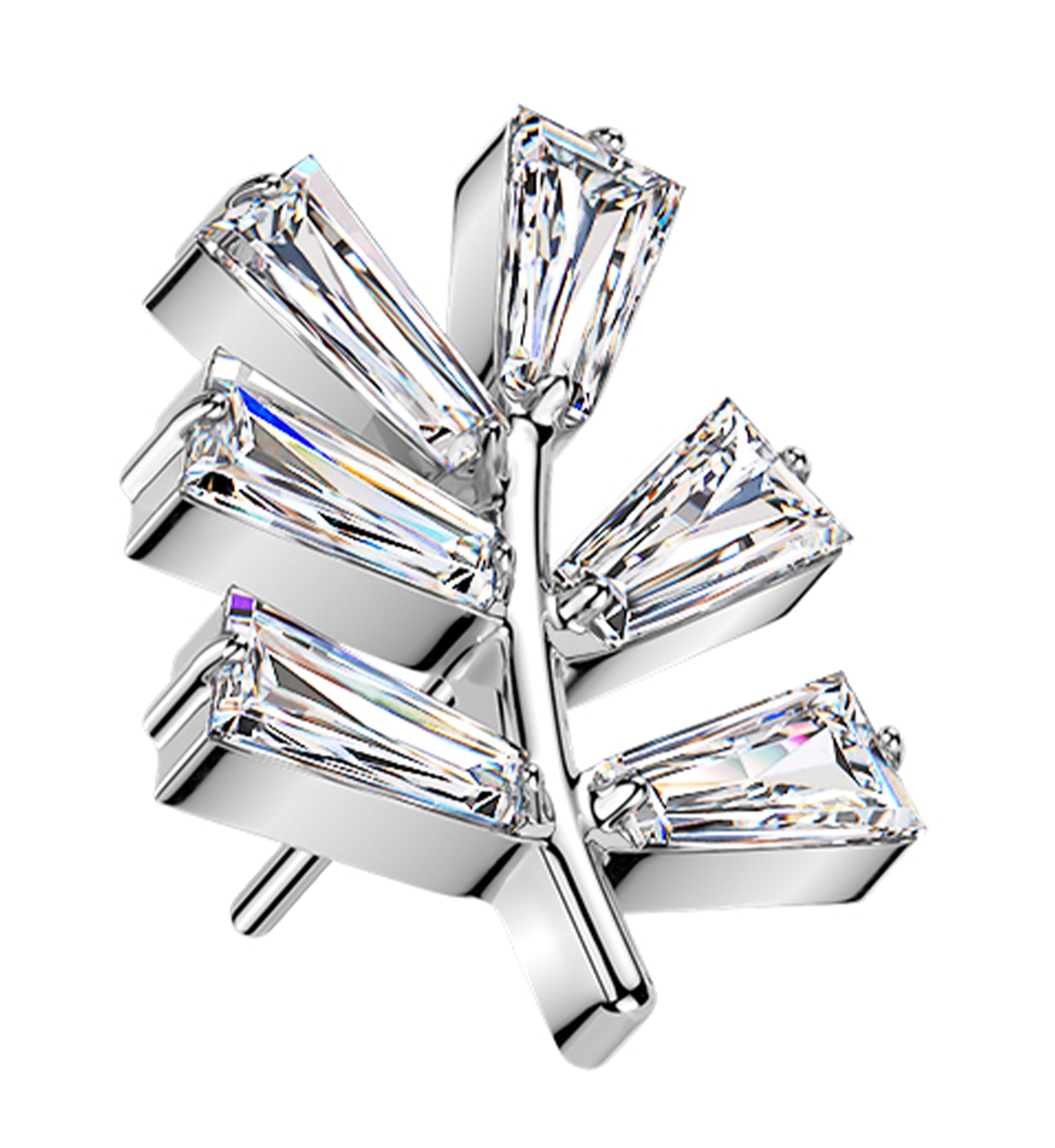 Baguette Leaf Clear CZ Titanium Threadless Top