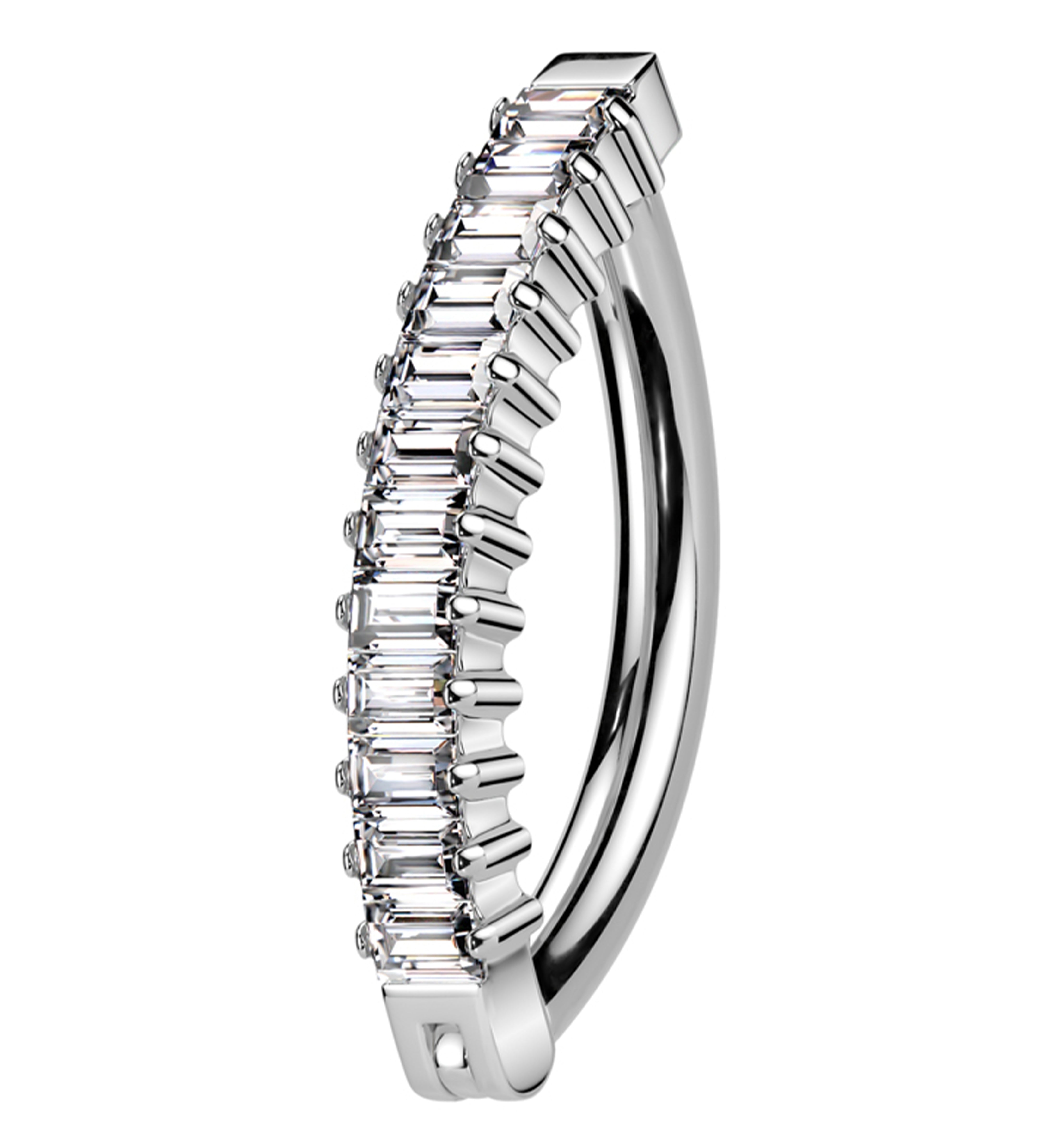Baguette Clear CZ Row Titanium Hinged Belly Button Ring