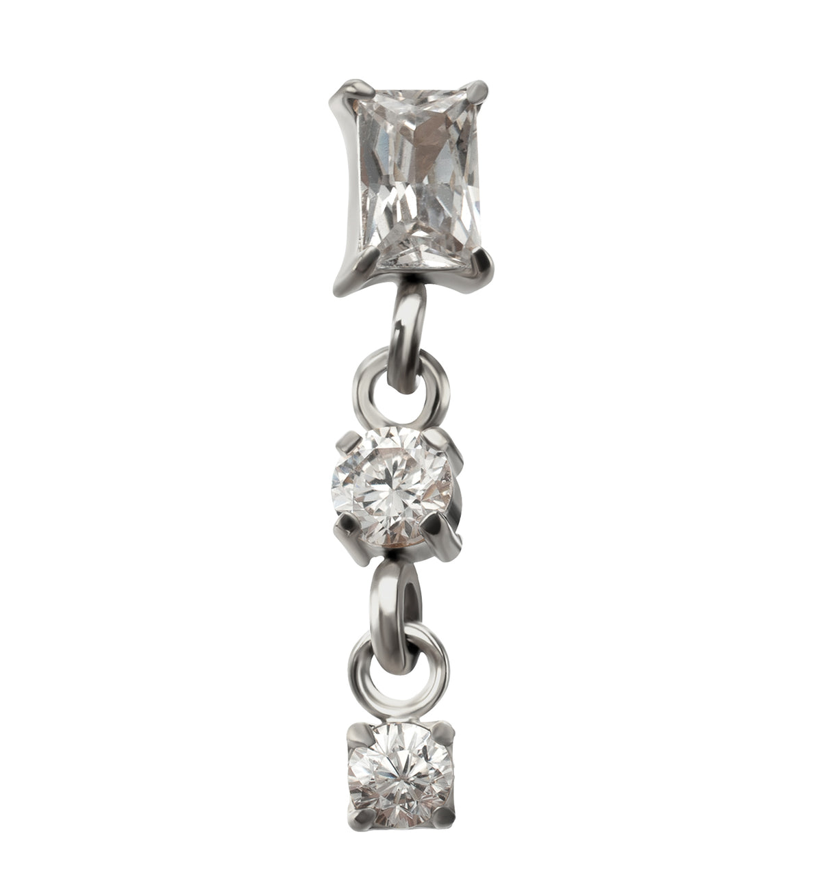 Baguette with Double Round CZ Dangle Titanium Threadless Top