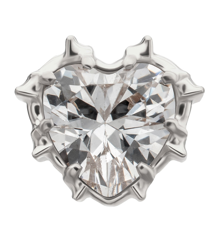Barbed Heart Clear CZ Titanium Threadless Top