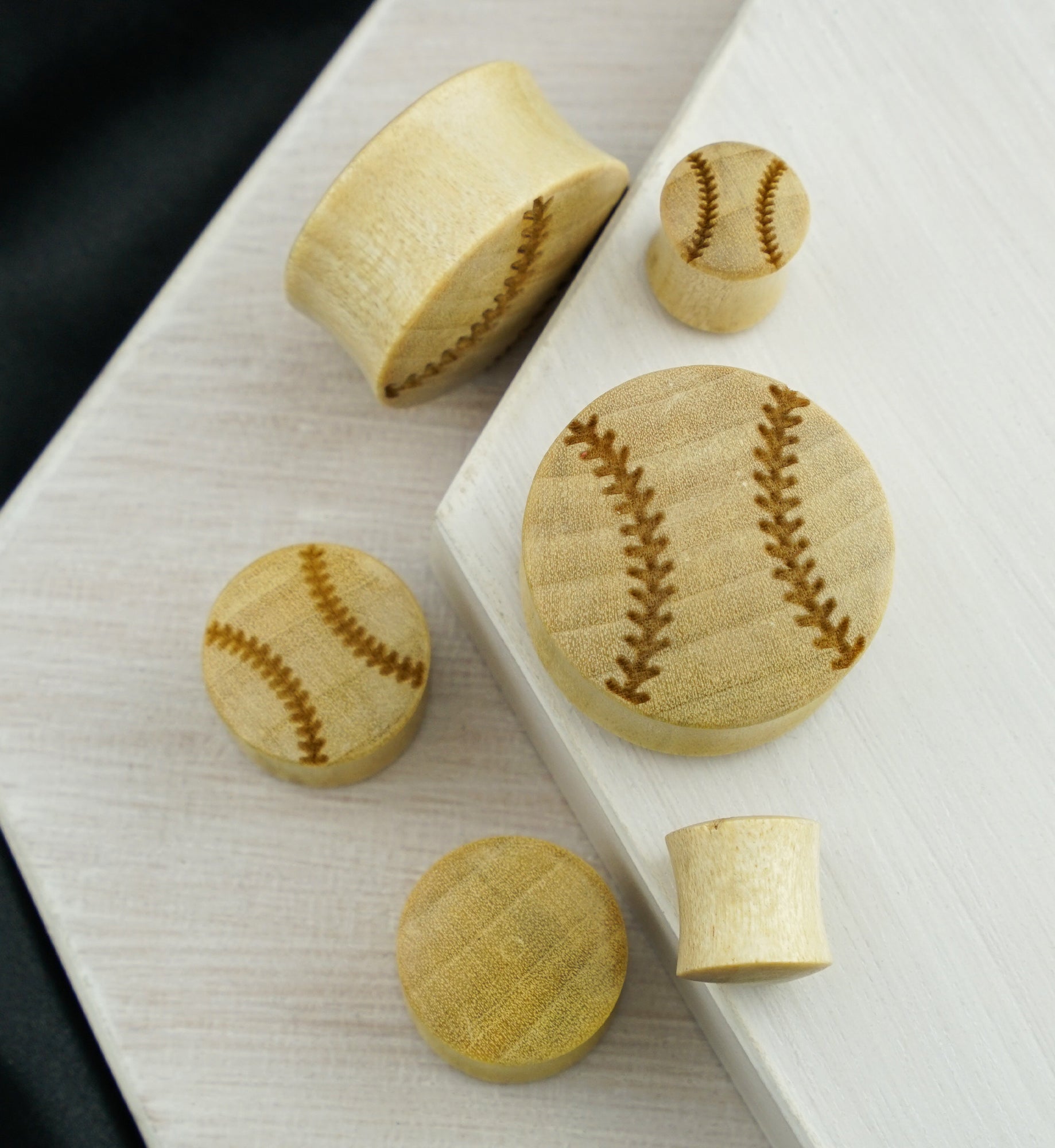 Baseball Engraved Wood Plugs