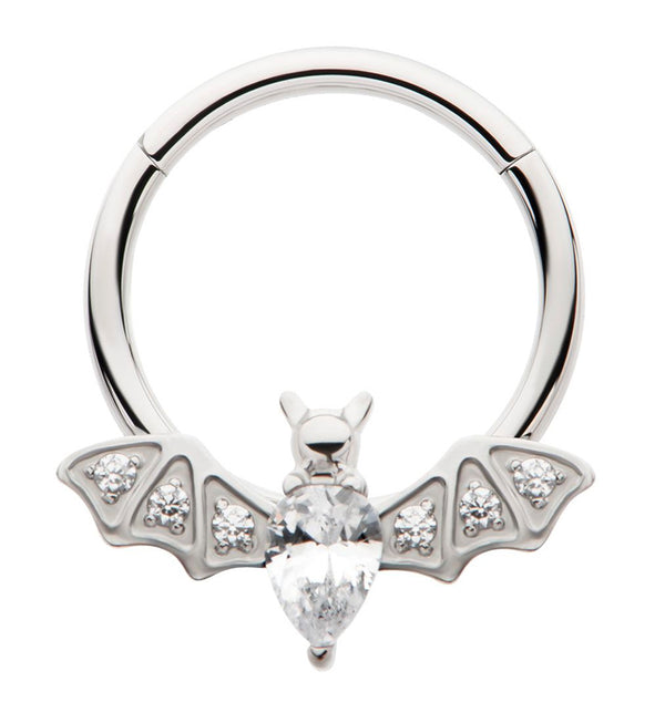 Bat Multi Clear CZ Stainless Steel Hinged Segment Ring