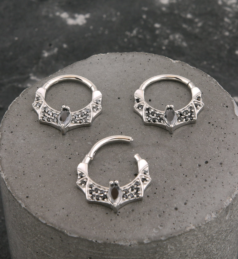 Bat Rim Black CZ Stainless Steel Hinged Segment Ring