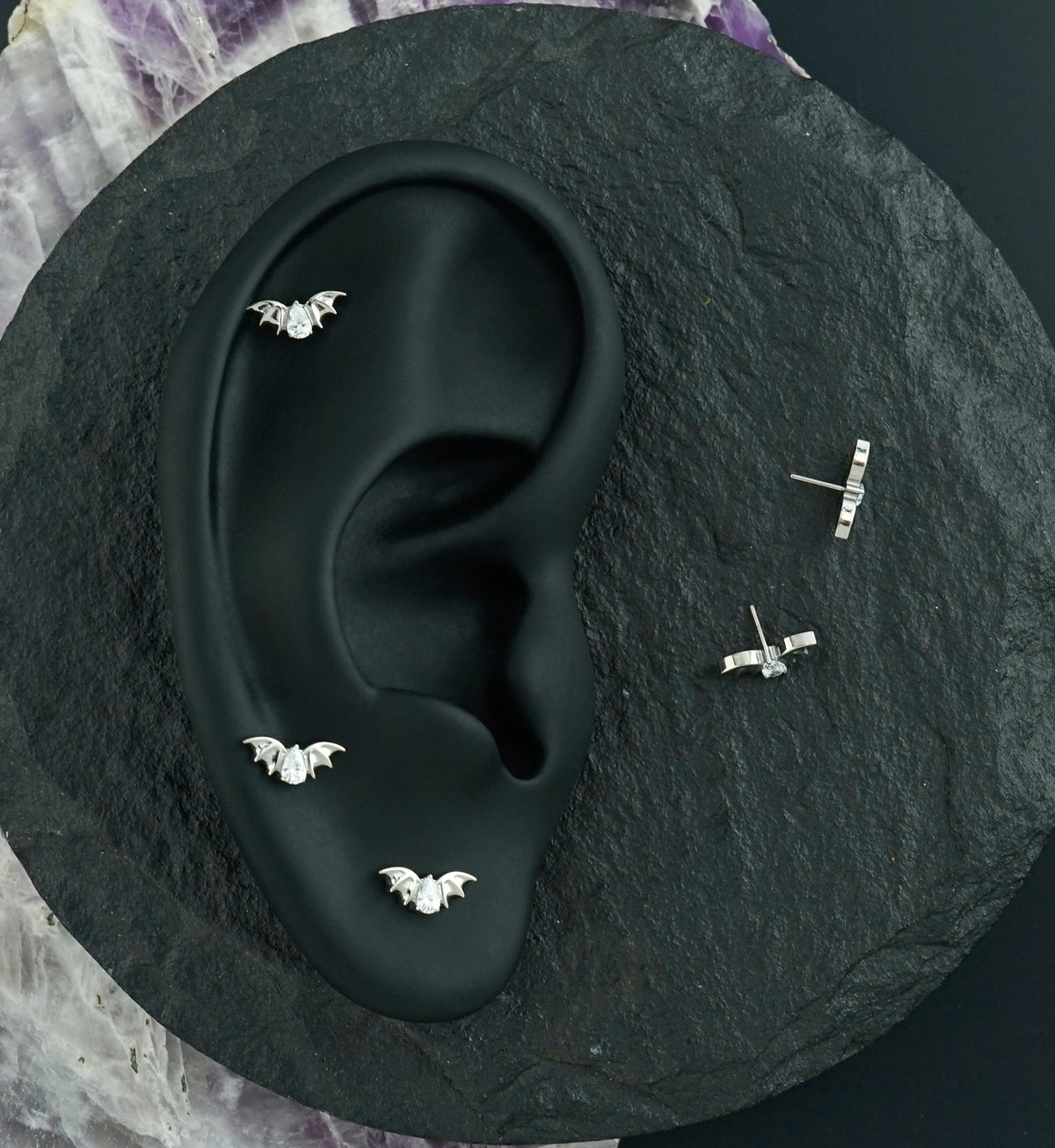 Bat Wings Teardrop Clear CZ Titanium Threadless Top