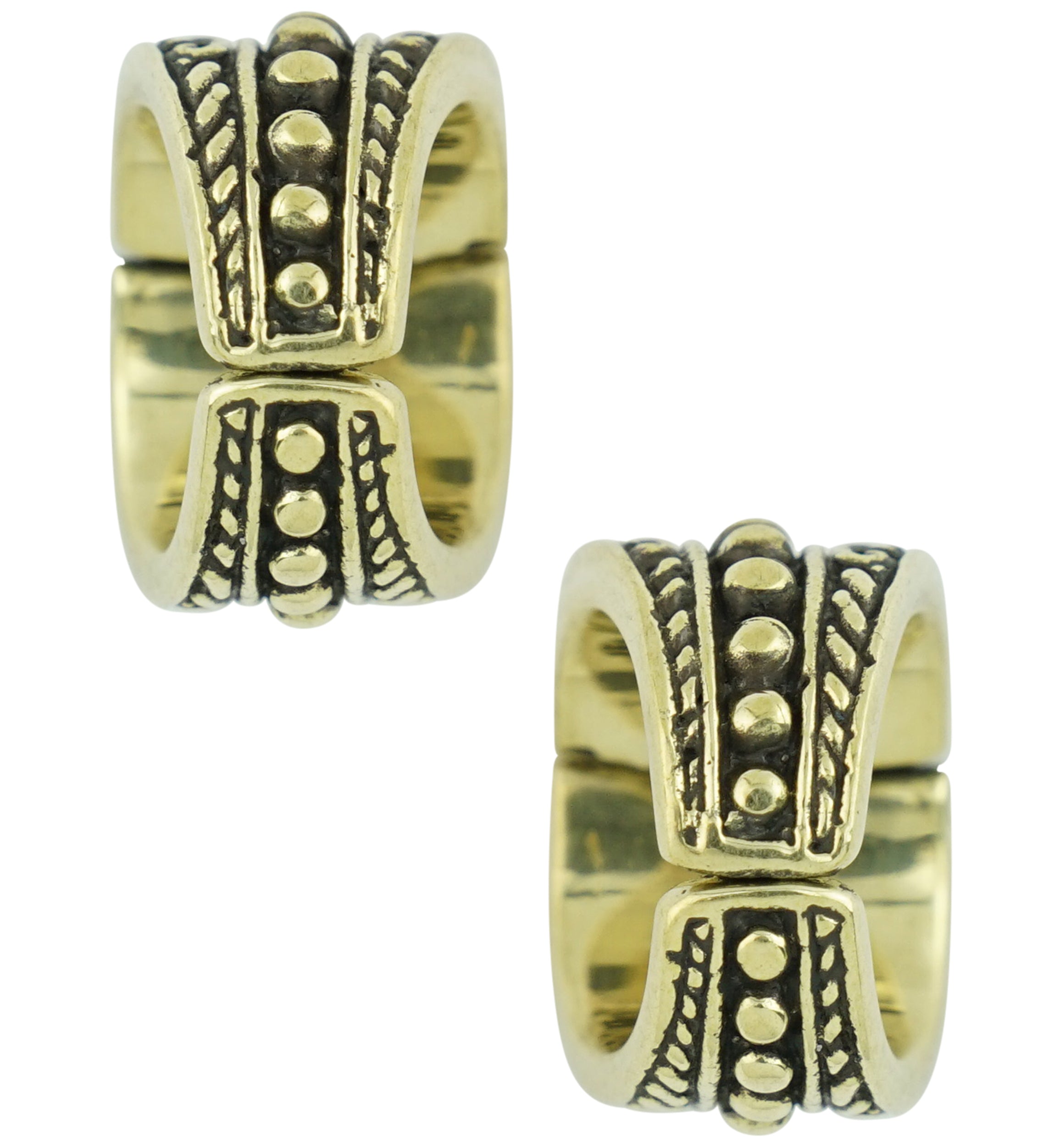 Beaded Shield Brass Hinged Stretched Ear Cuffs