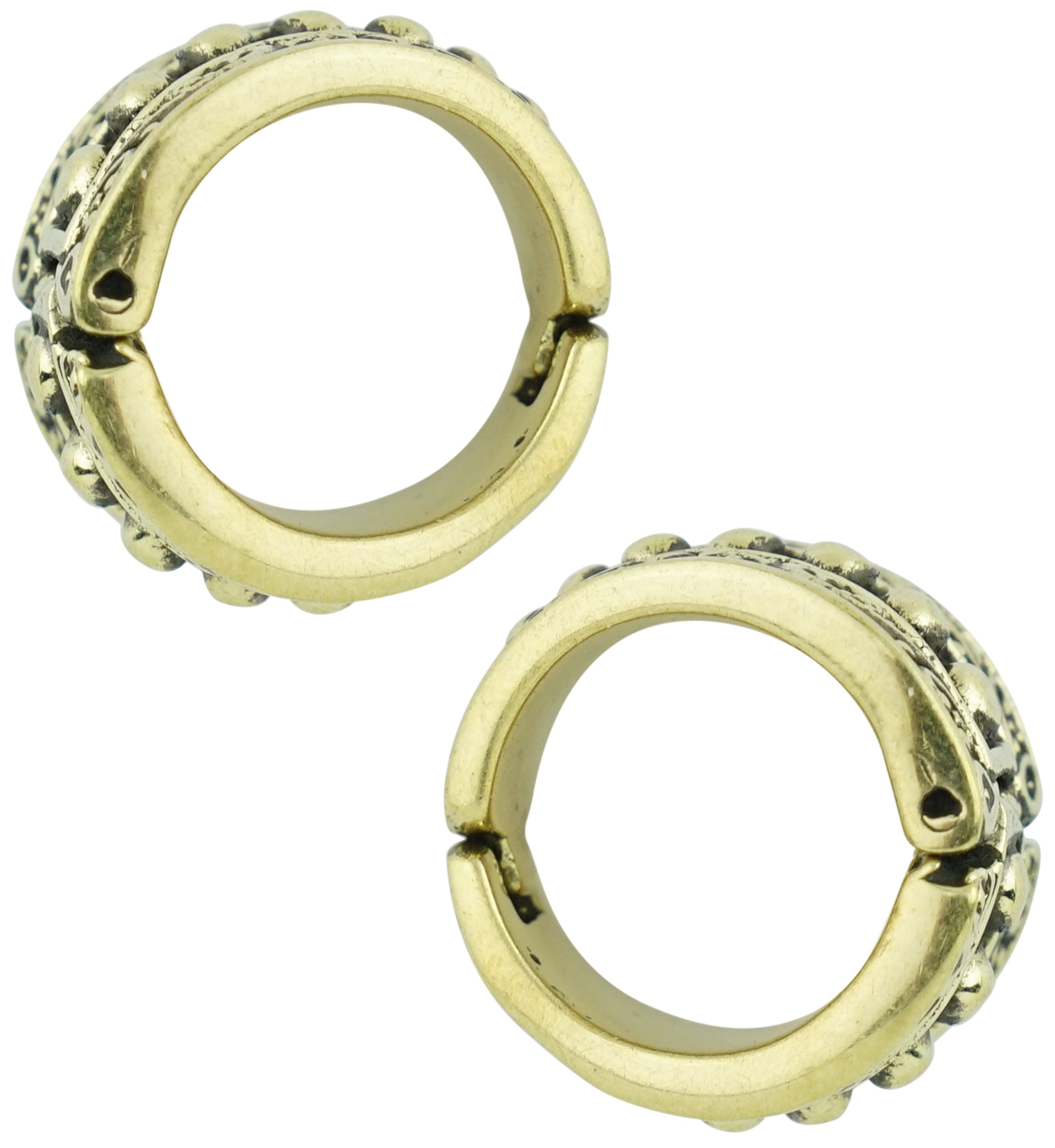 Beaded Shield Brass Hinged Stretched Ear Cuffs