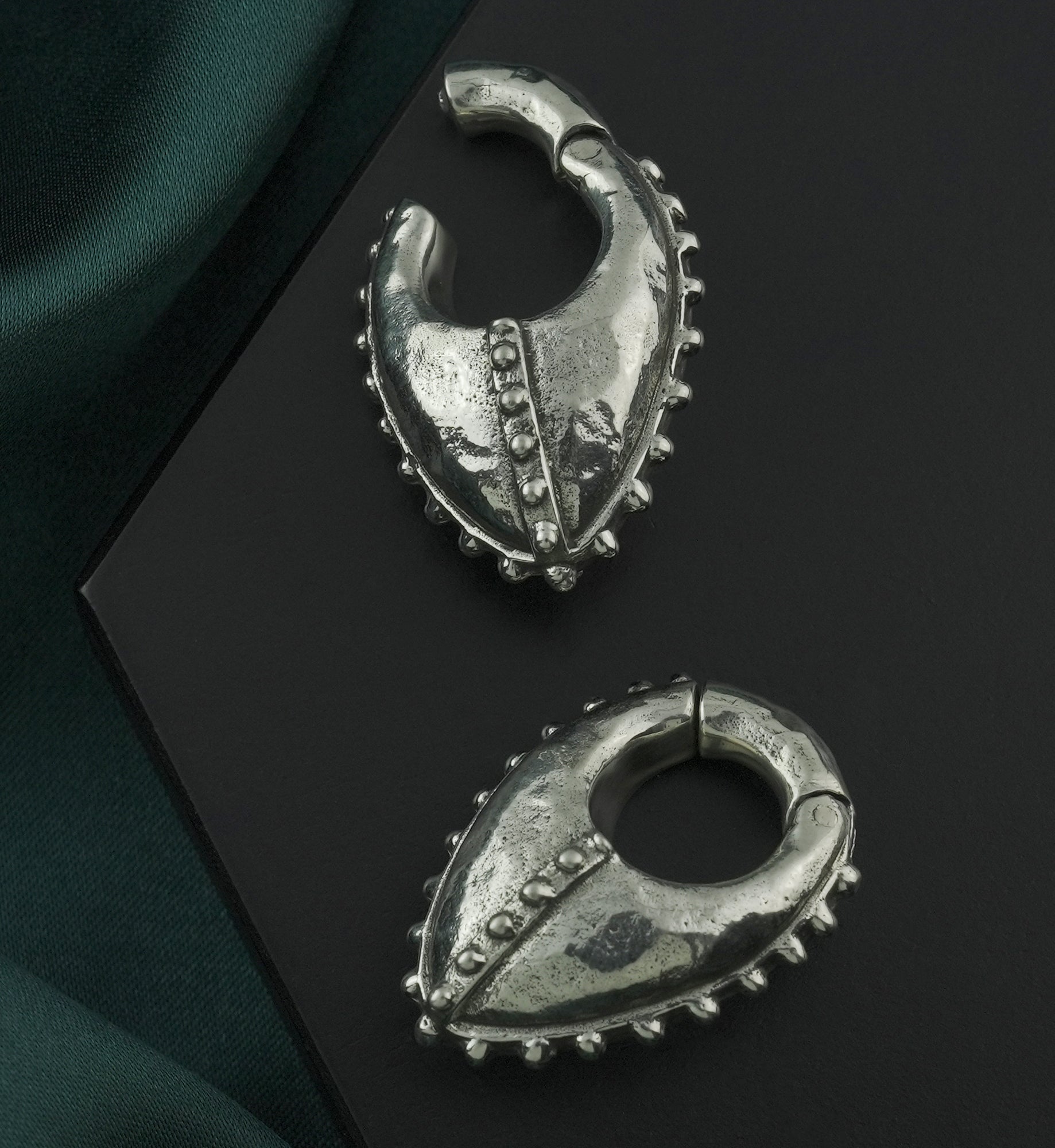 Beaded Armor Keyhole White Brass Hinged Ear Weights