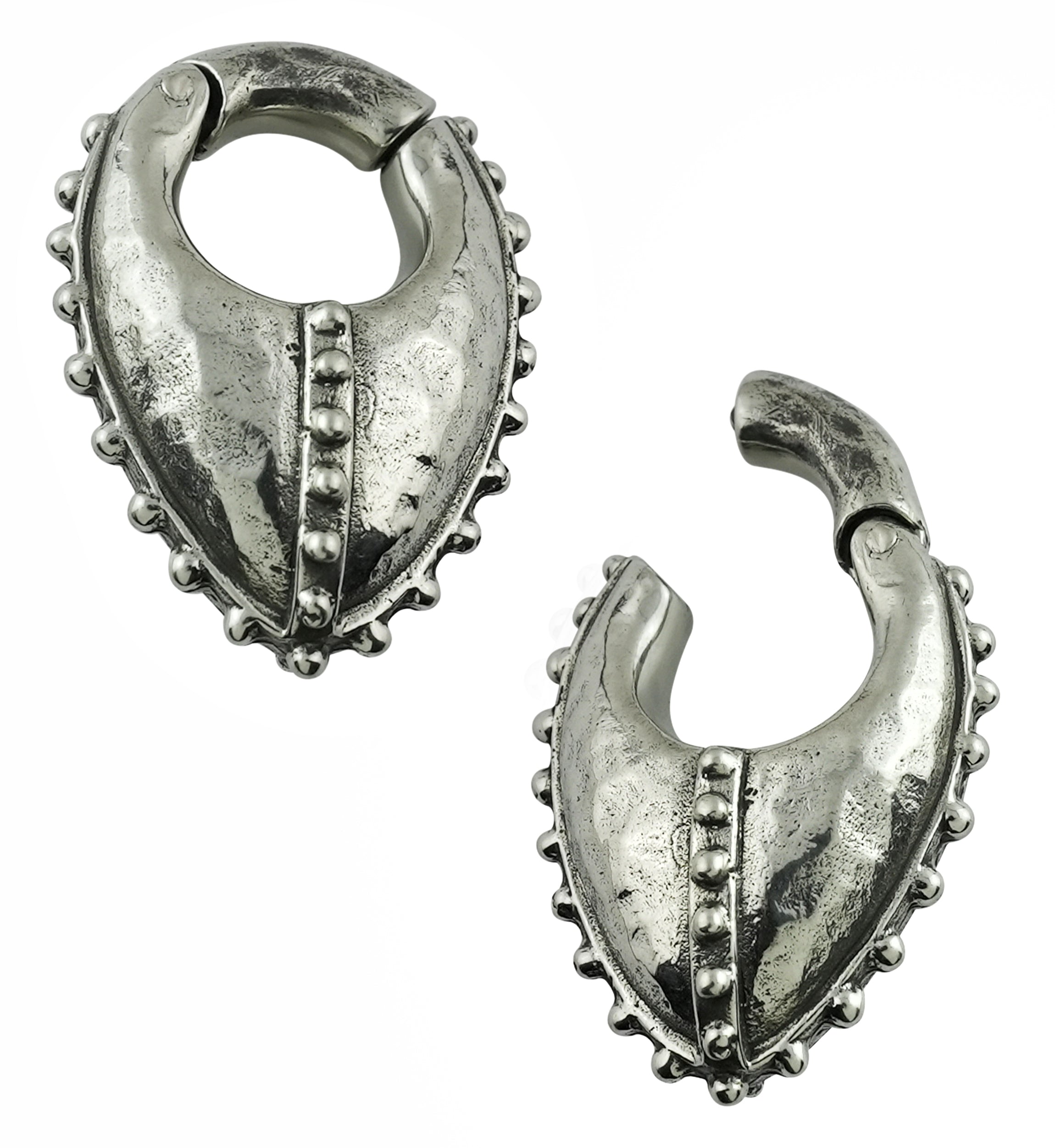 Beaded Armor Keyhole White Brass Hinged Ear Weights