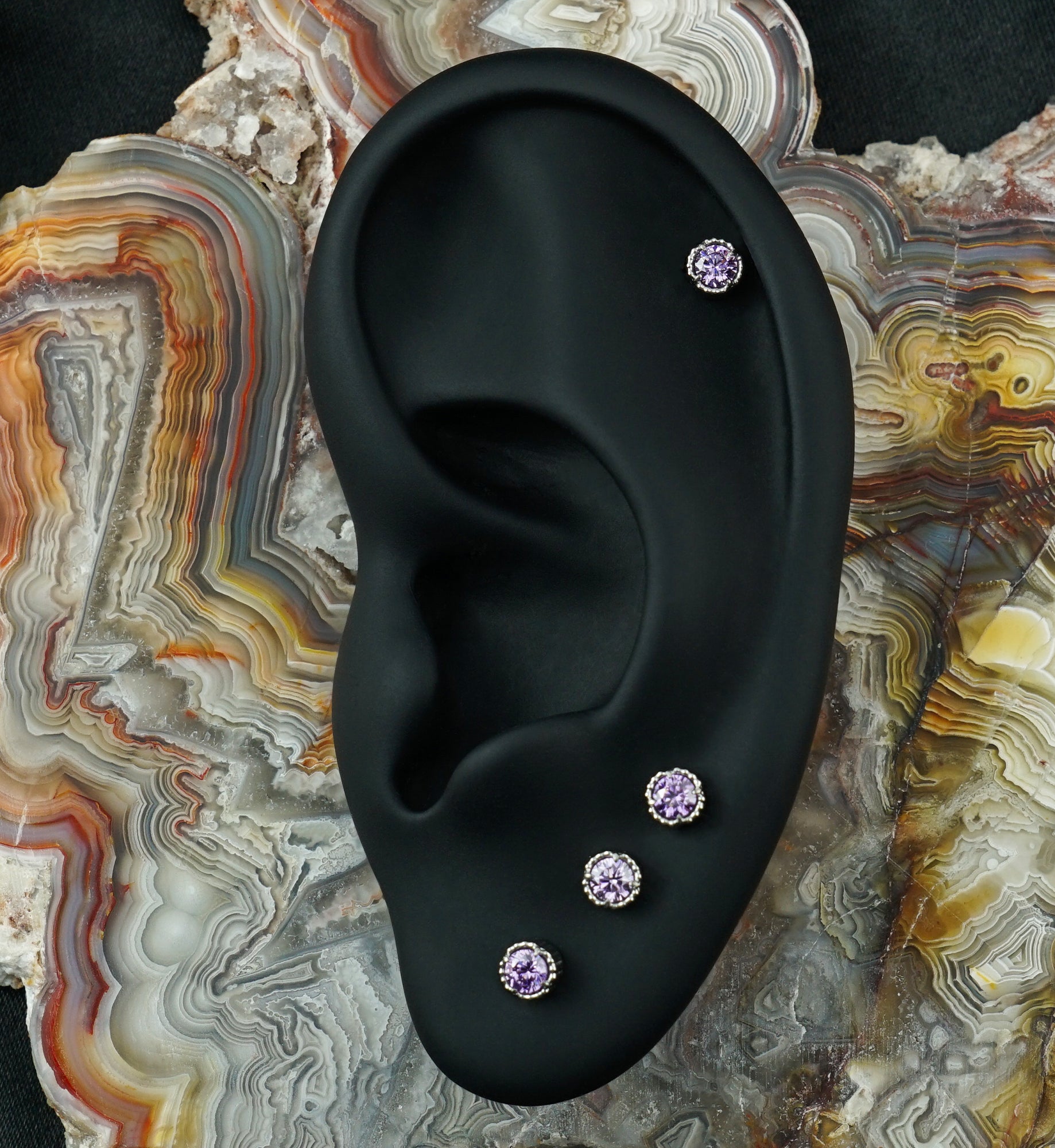 Beaded Bezel Amethyst CZ Titanium Threadless Top