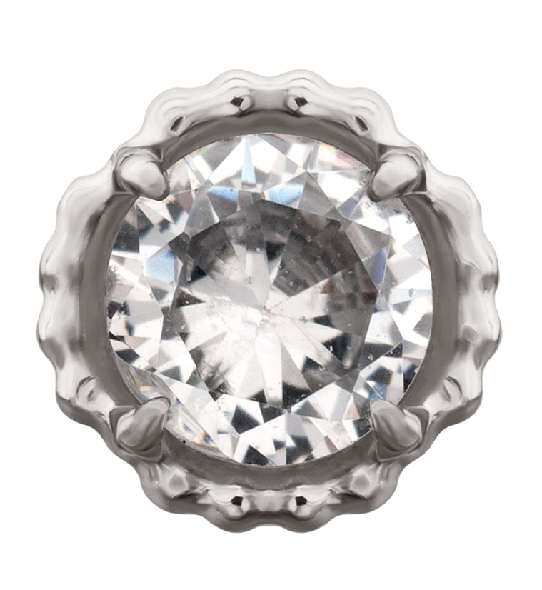 Beaded Bezel Clear CZ Titanium Threadless Top