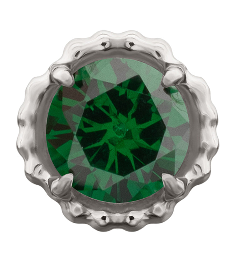 Beaded Bezel Emerald CZ Titanium Threadless Top