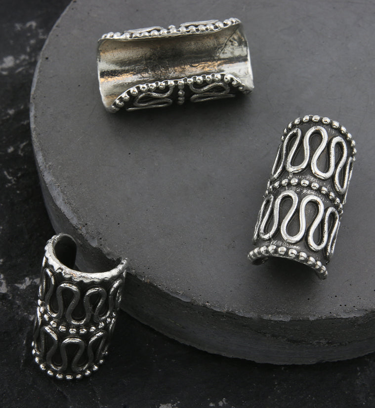 Beaded Sinuous White Brass Dreadlock Bead