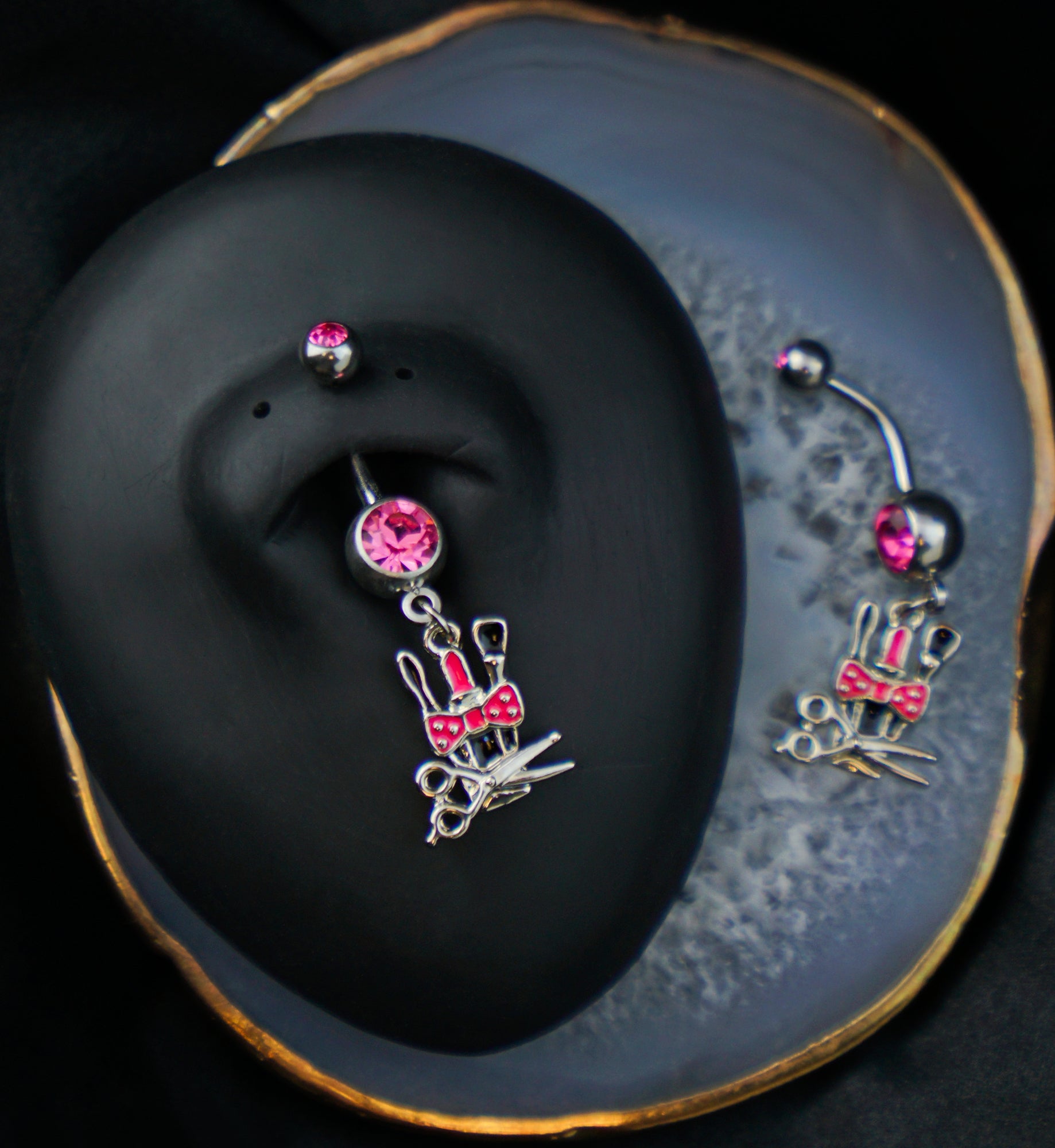 Beauty Stylist Pink CZ Dangle Stainless Steel Belly Button Ring