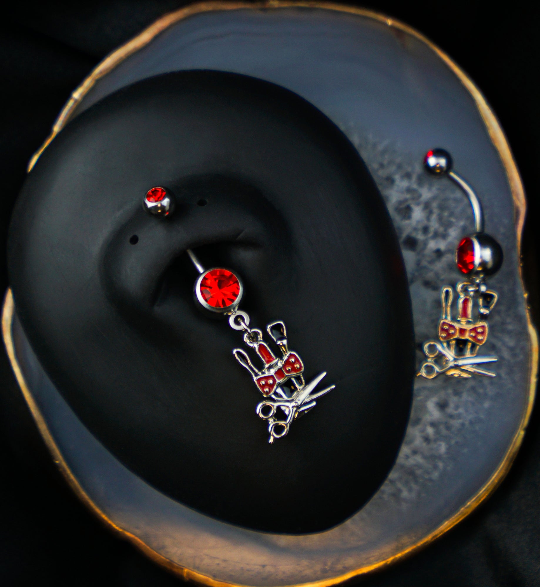 Beauty Stylist Red CZ Dangle Stainless Steel Belly Button Ring