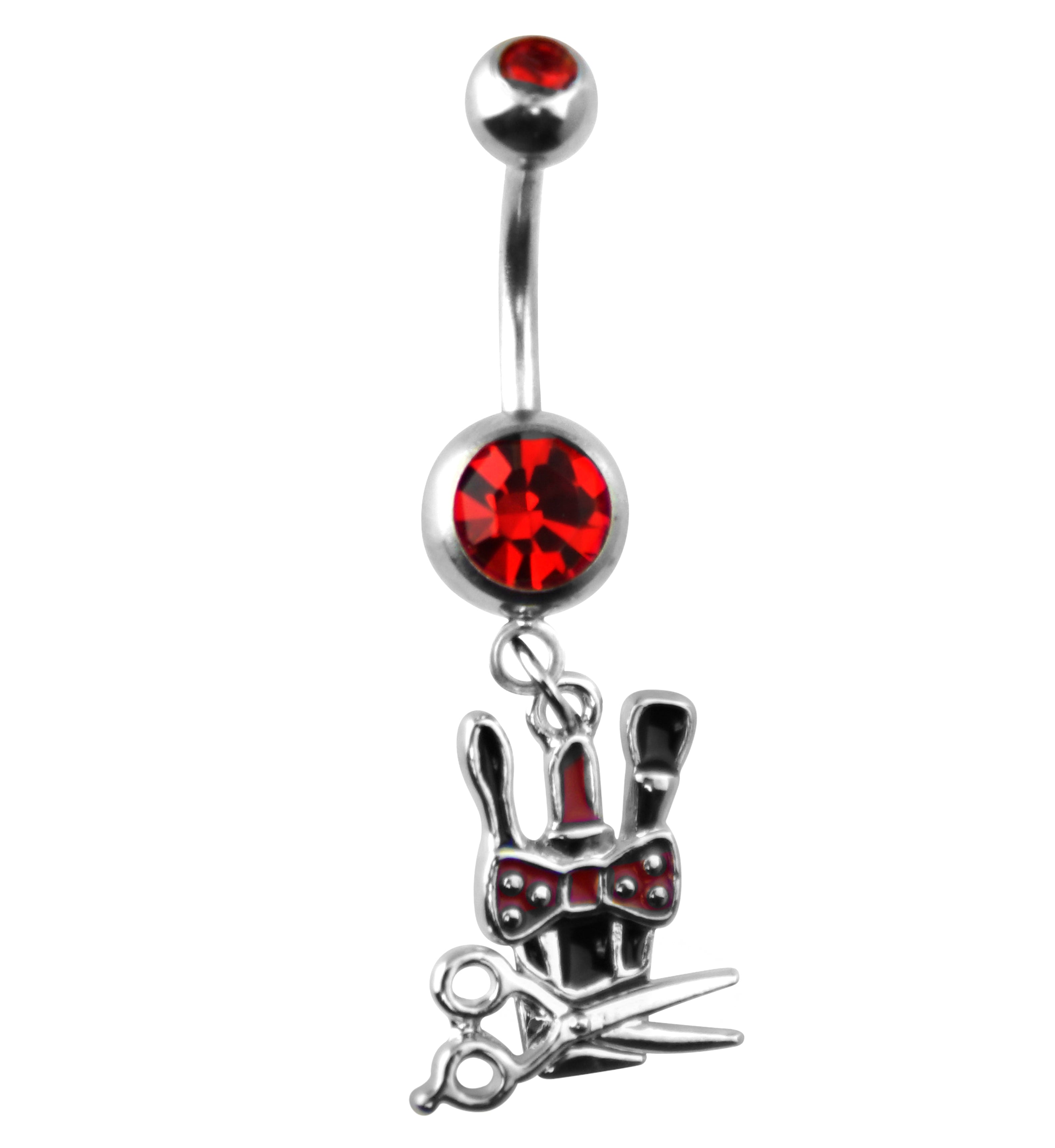 Beauty Stylist Red CZ Dangle Stainless Steel Belly Button Ring