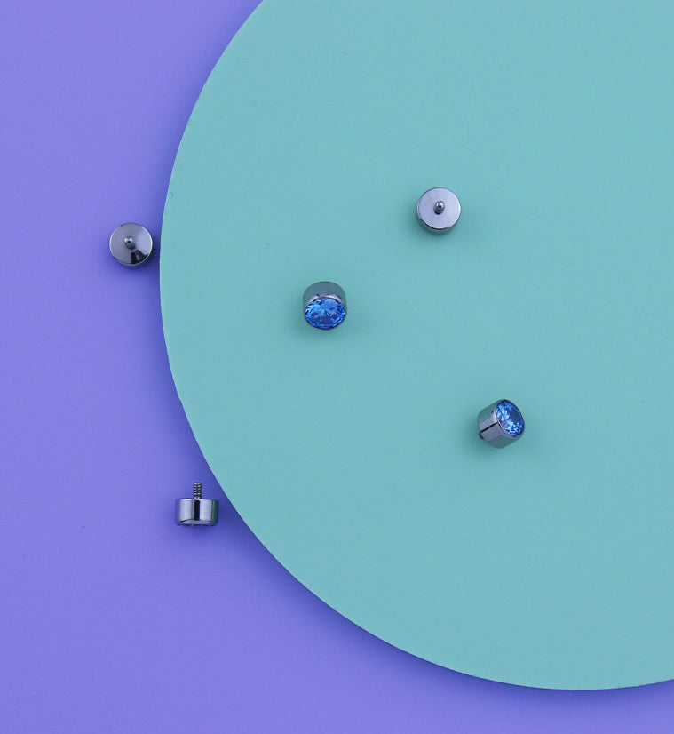 Bezel Aqua CZ Internally Threaded Top