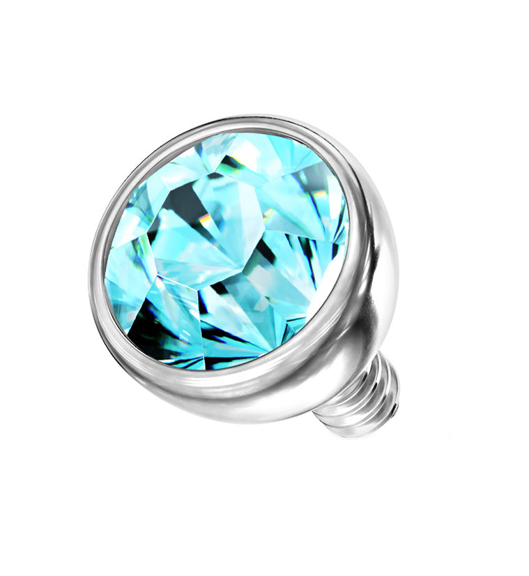 Bezel Aqua CZ Stainless Steel Internally Threaded Top