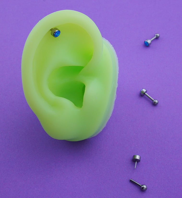 Bezel Blue Opalite Titanium Threadless Cartilage Barbell
