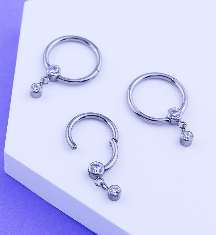Bezel Clear CZ Dangle Hinged Segment Ring