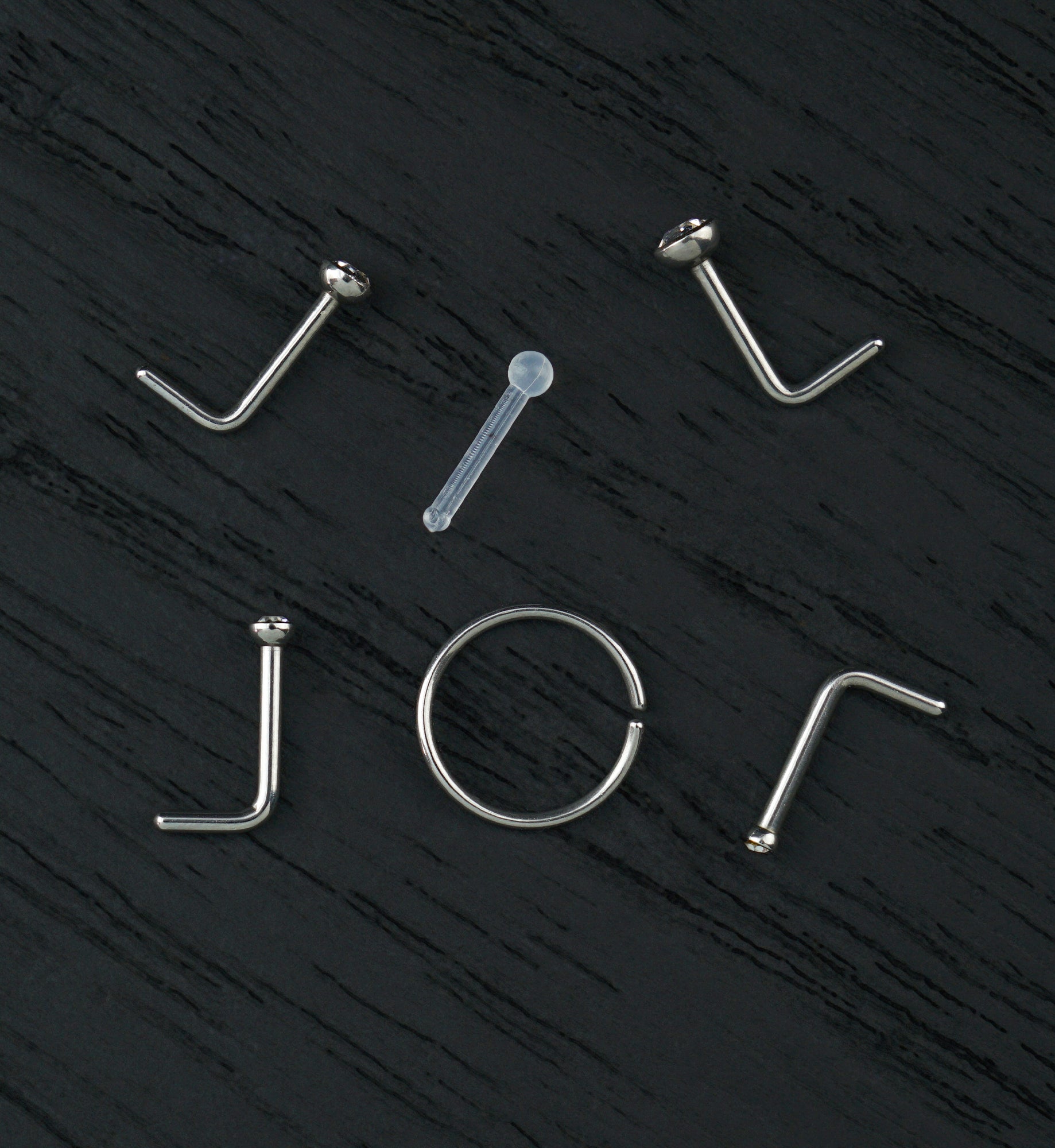 Bezel Clear CZ Stainless Steel L Bend/Stud/Hoop Variety Pack (6 Pack)