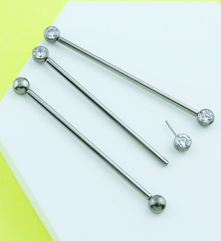Bezel Clear CZ Threadless Titanium Industrial Barbell