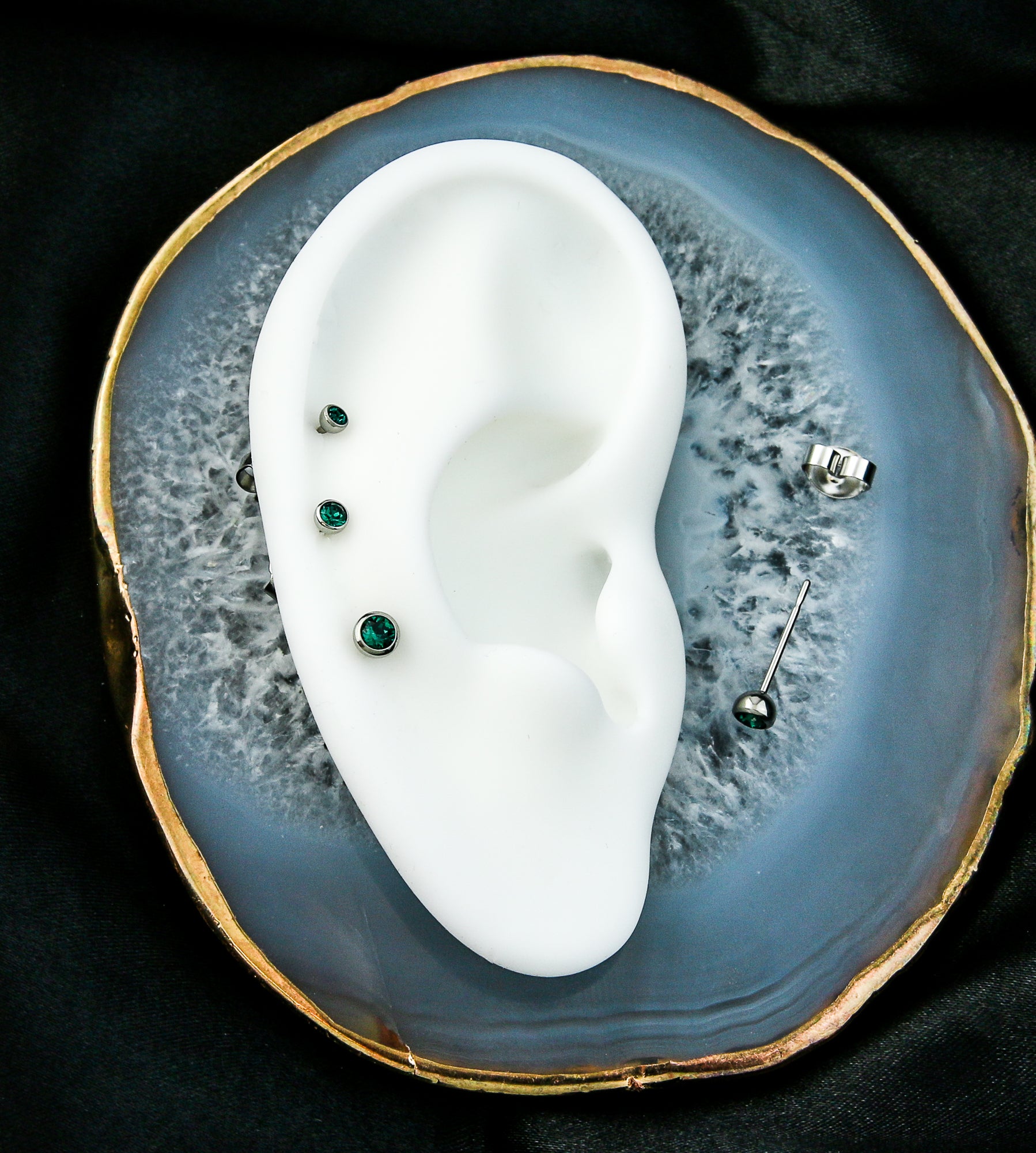 Bezel Dark Green CZ Stainless Steel Stud Earrings