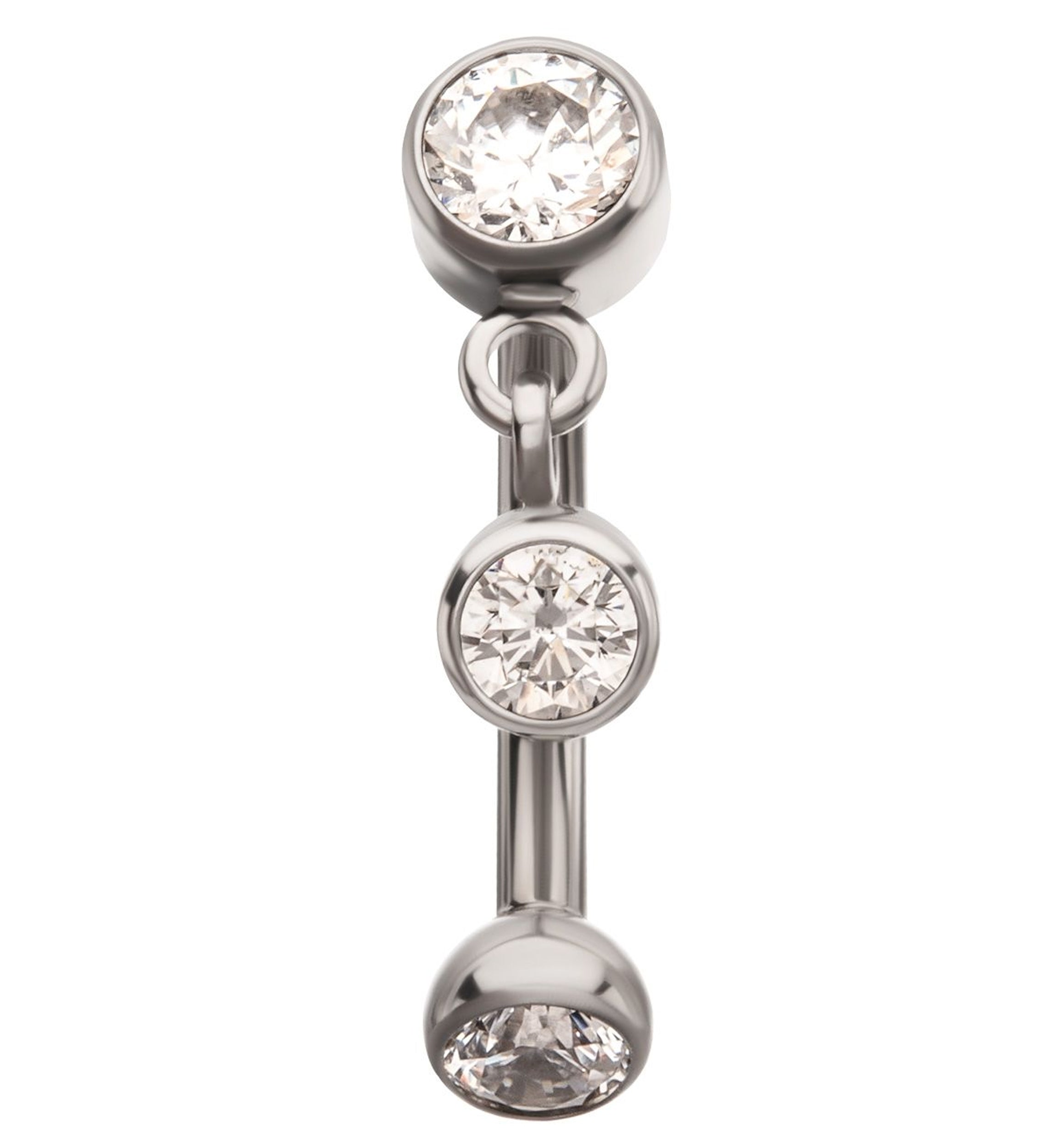 Bezel Floating Clear CZ Dangle Titanium Internally Threaded Curved Barbell