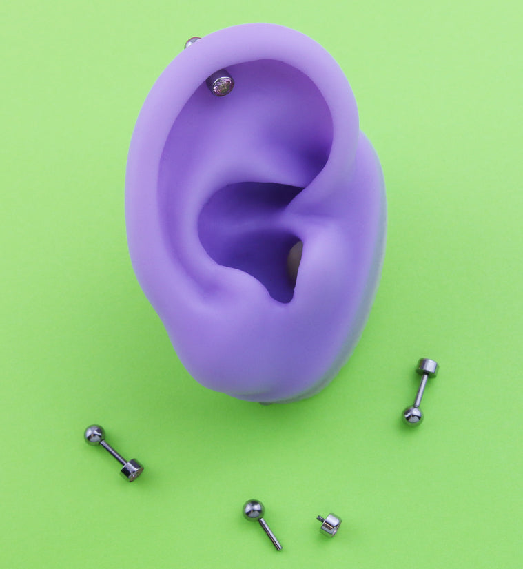 Bezel Pink CZ Titanium Internally Threaded Barbell