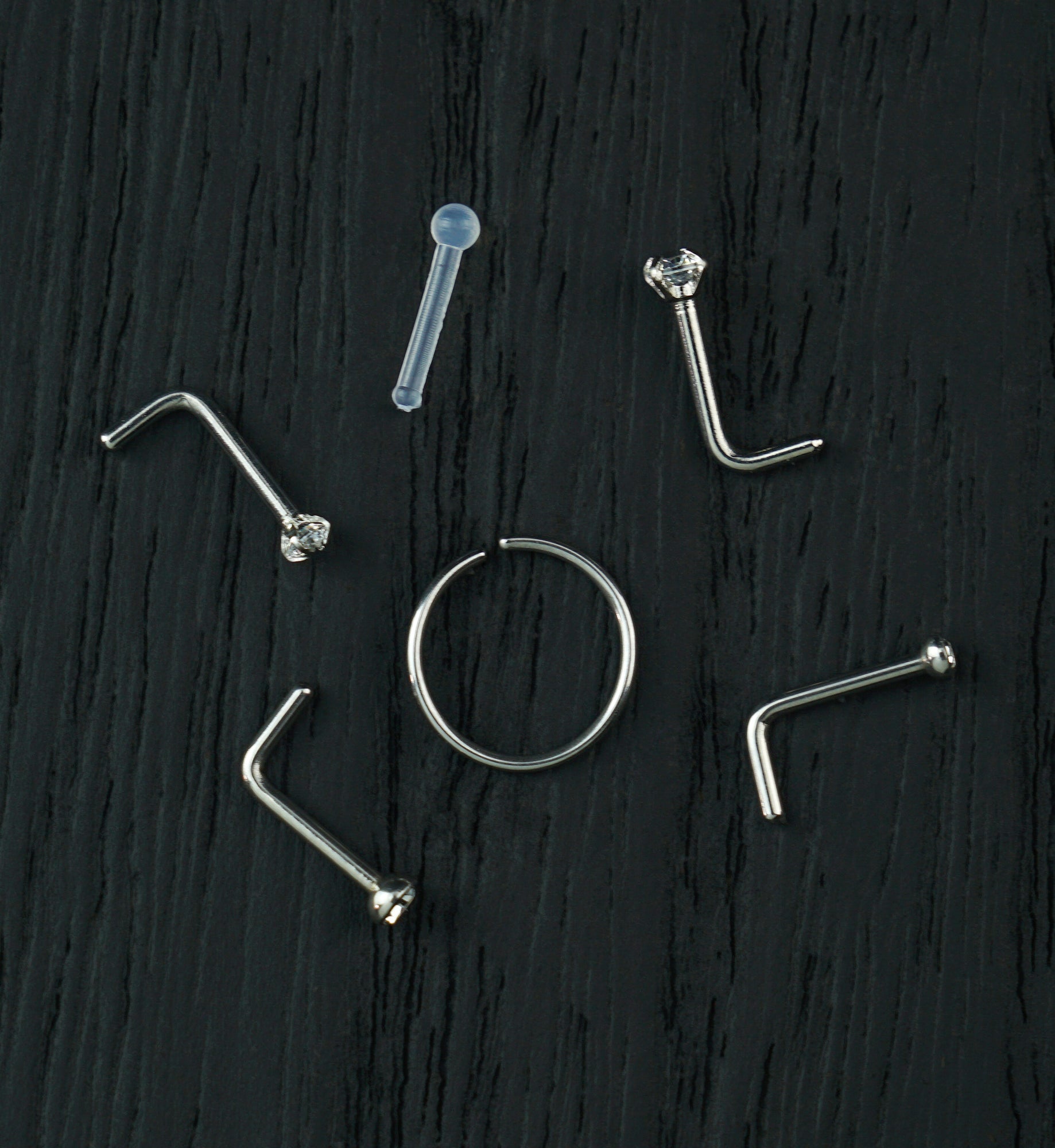 Bezel/Prong Clear CZ Stainless Steel L Bend/Stud/Hoop Variety Pack (6 Pack)