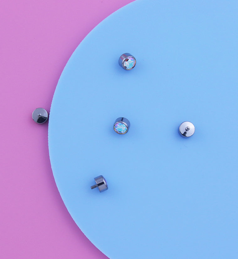 Bezel Rainbow Aurora CZ Internally Threaded Top