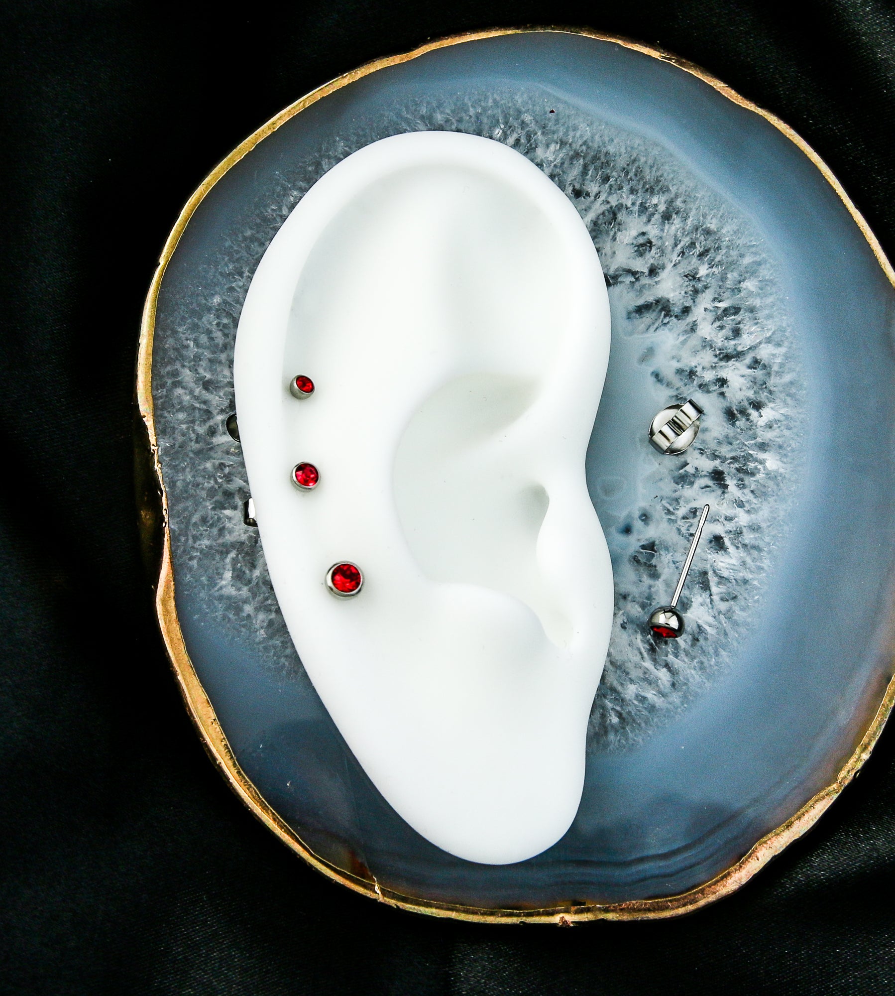 Bezel Red CZ Stainless Steel Stud Earrings