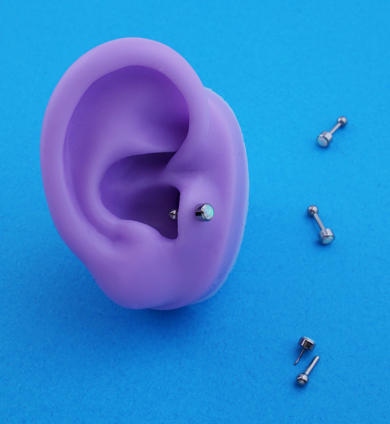 Bezel White Opalite Titanium Threadless Cartilage Barbell