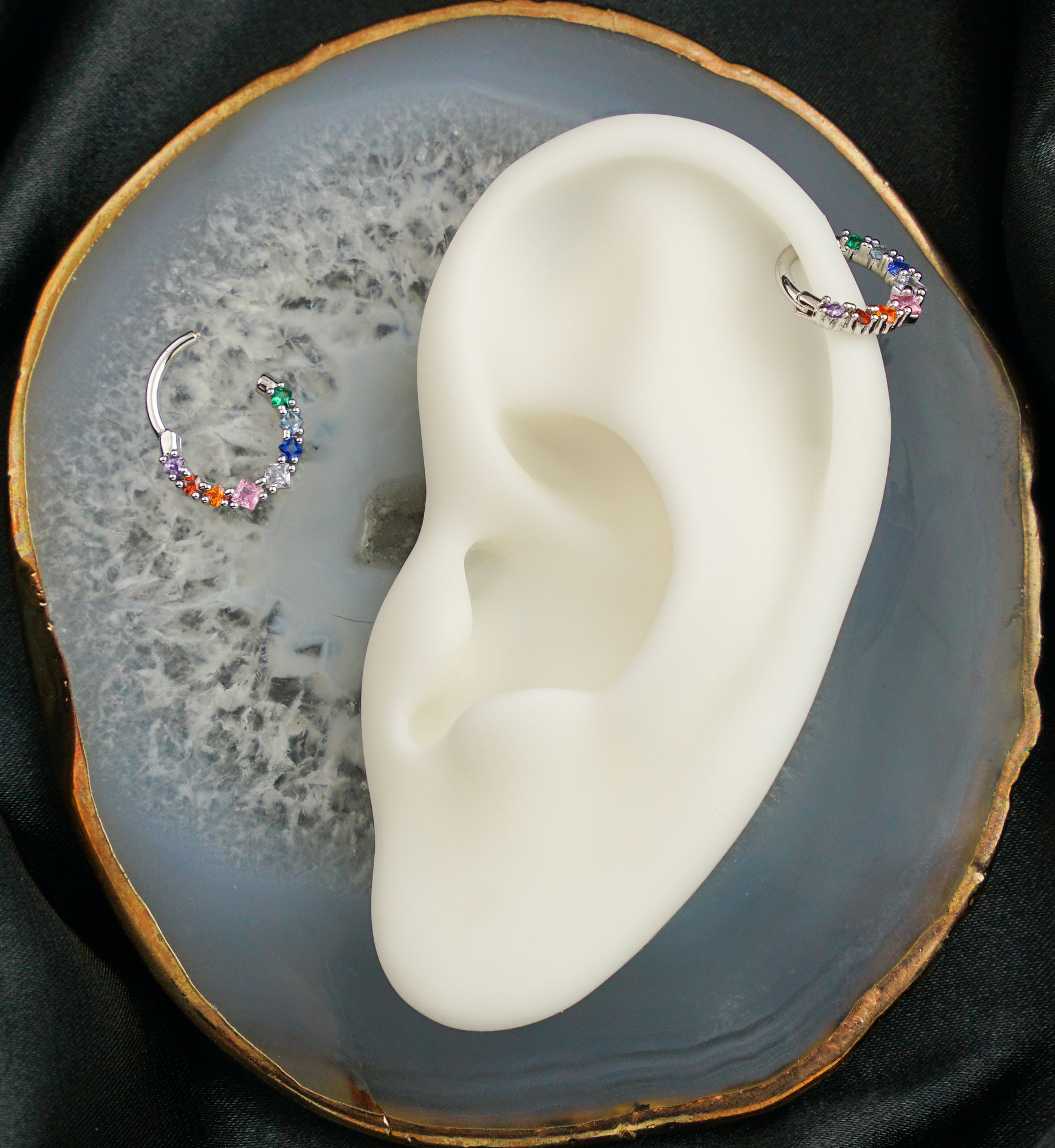 Birthstone Gems Stainless Steel Straight Hinged Segment Ring