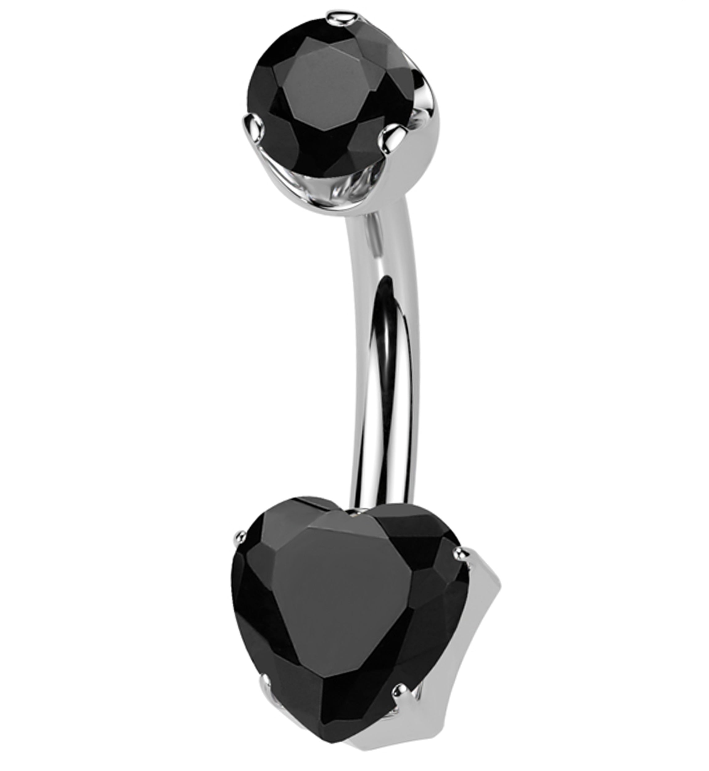 Black Agate Stone Heart Internally Threaded Titanium Belly Button Ring