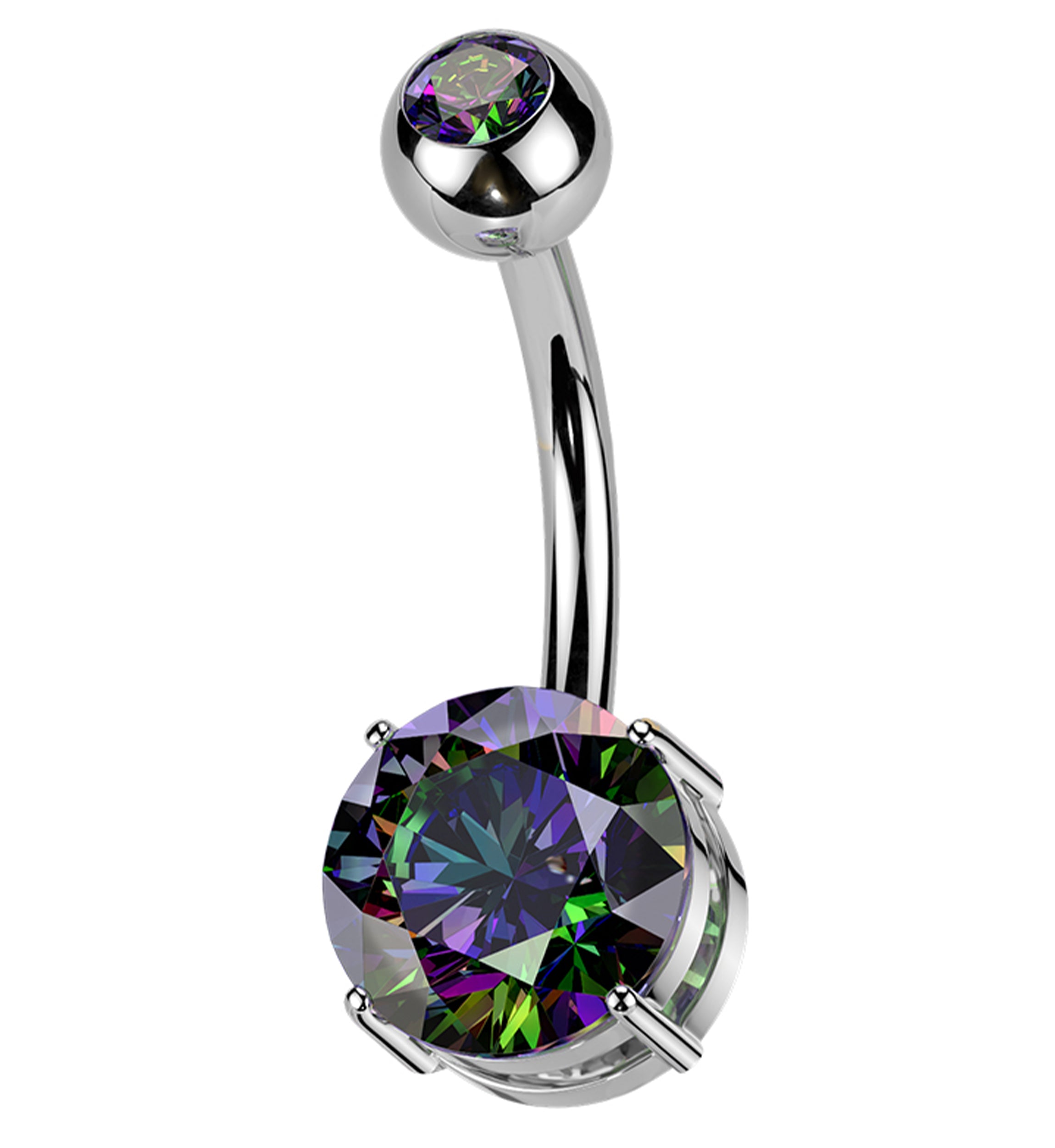 Black Aurora CZ Prong/Bezel Internally Threaded Titanium Belly Button Ring