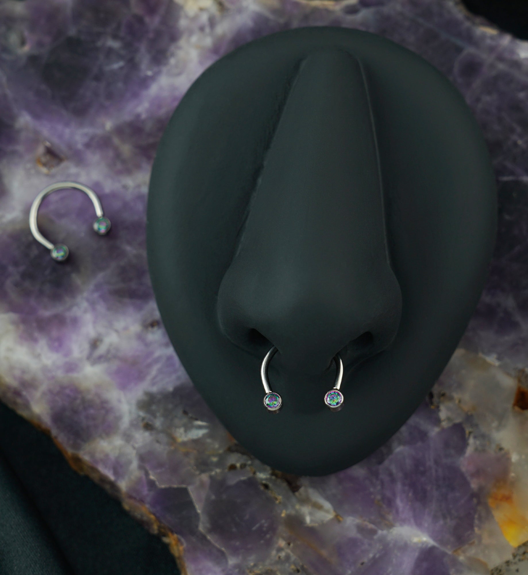 Black Aurora CZ Threadless Titanium Circular Barbell