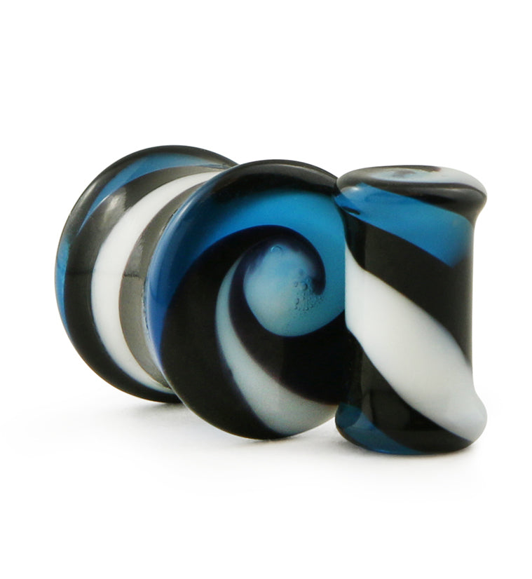 Blue Spiral Design Glass Plugs