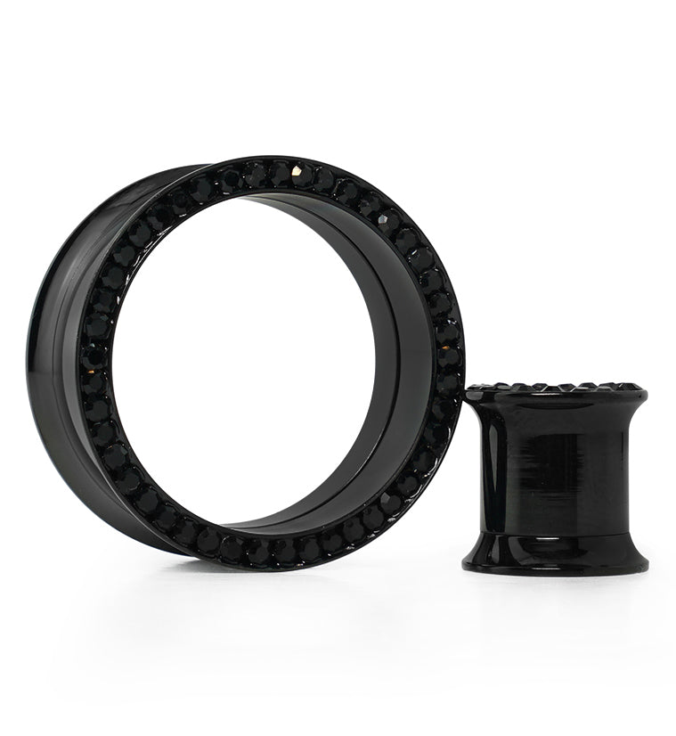 Black PVD Internally Threaded Black CZ Stainless Steel Tunnels