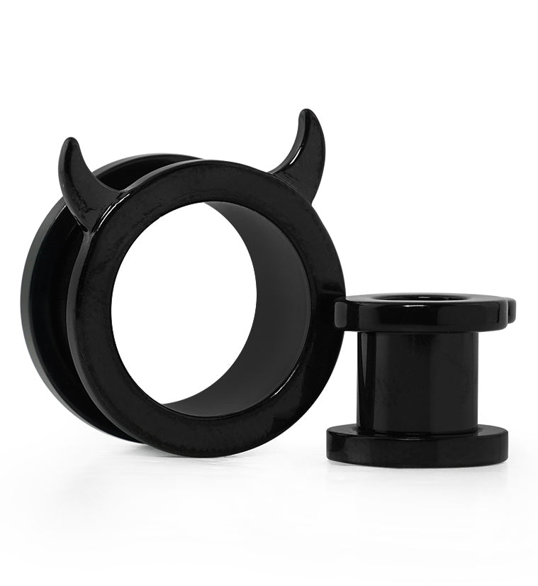 Black PVD Devil Horns Stainless Steel Tunnel Plugs