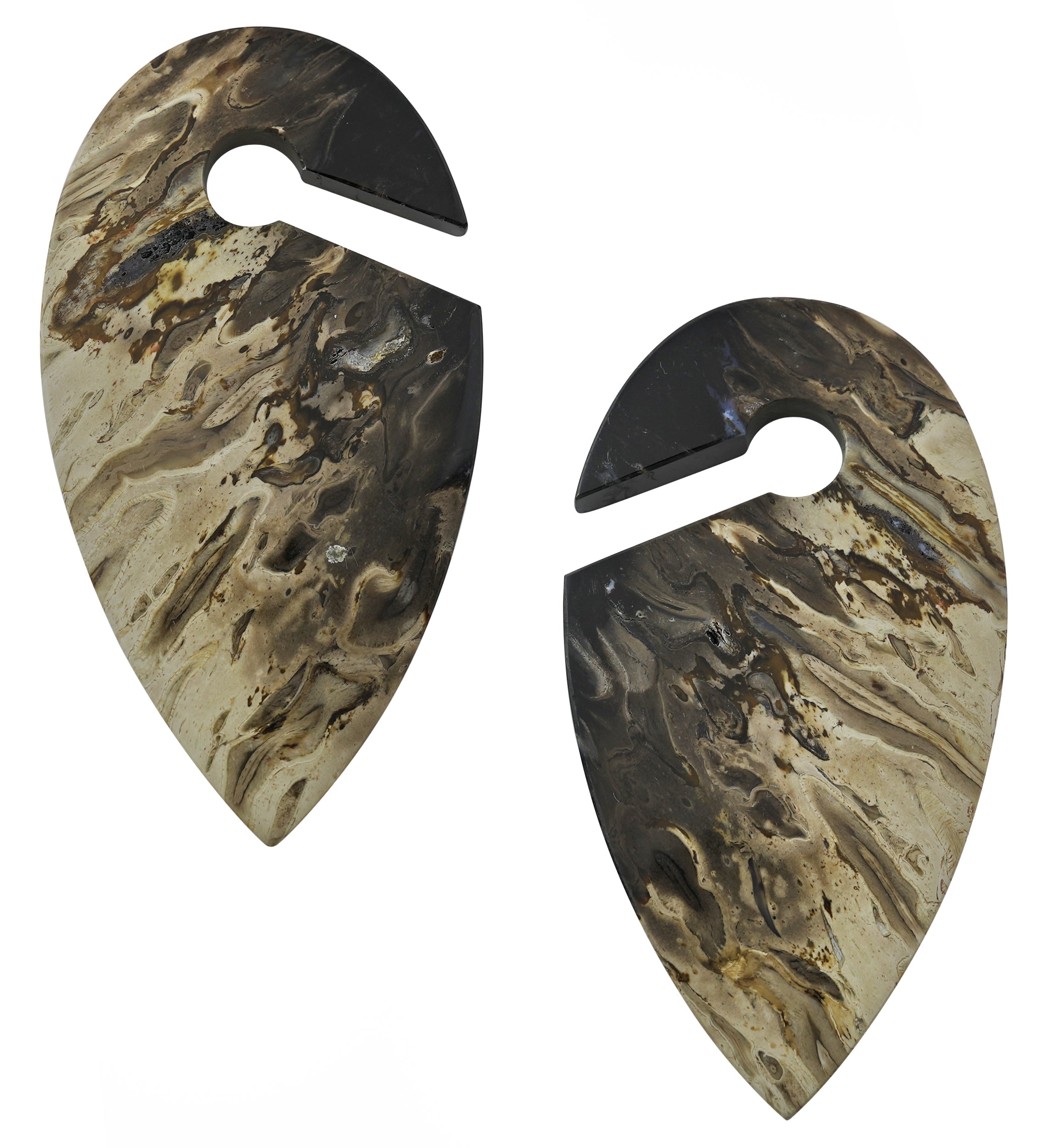 Black Flame Petrified Wood Keyhole Ear Weights
