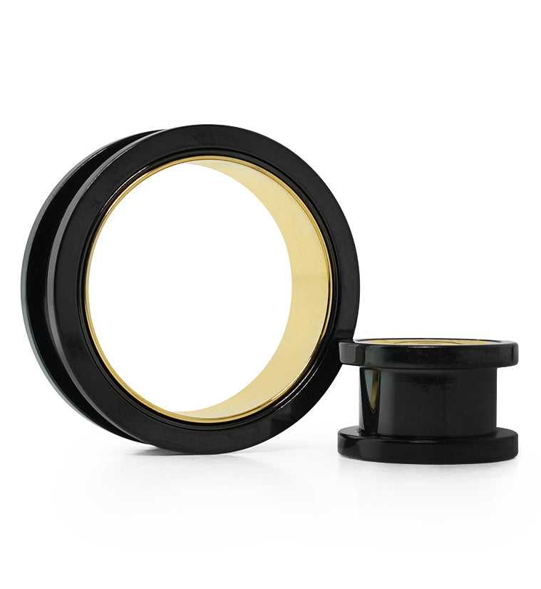 Black and Gold PVD Stainless Steel Screw Back Tunnels