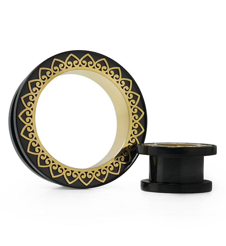 Black PVD Brass Filigree Stainless Steel Tunnel Plugs
