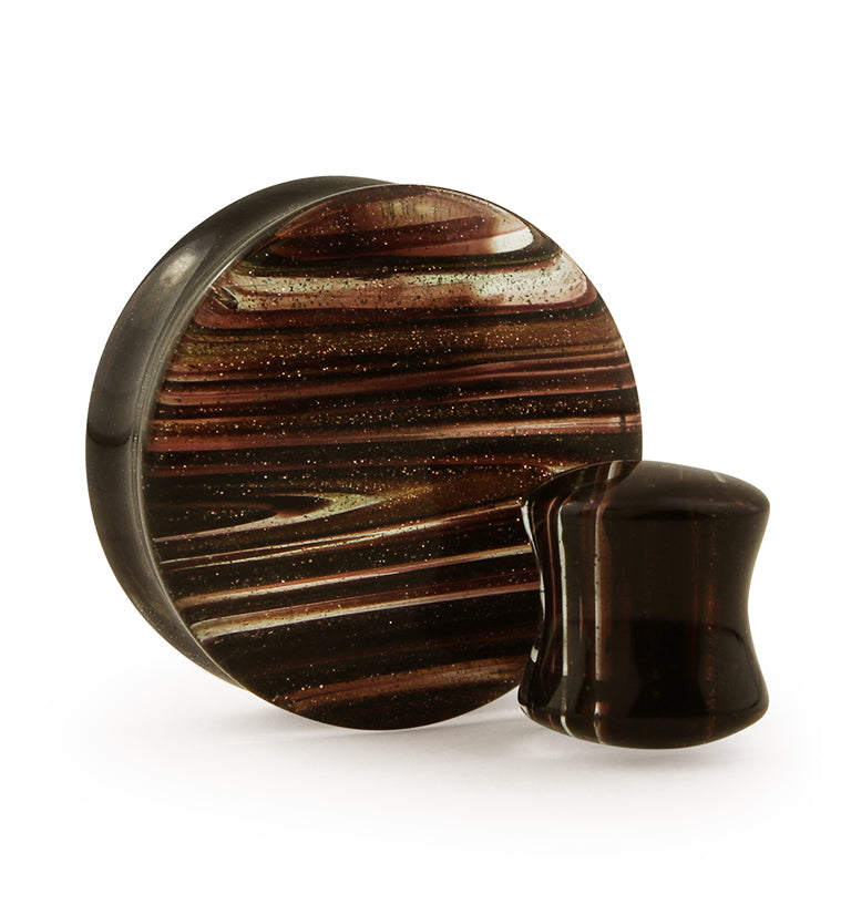 Black & Gold Glitz Glass Plugs