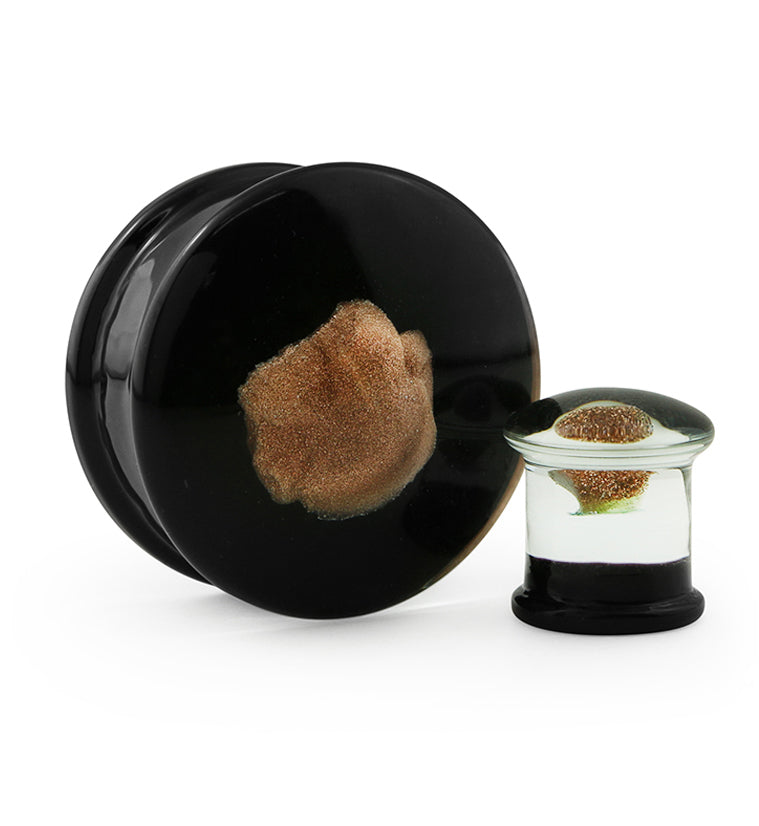 Black & Goldstone Glass Plugs