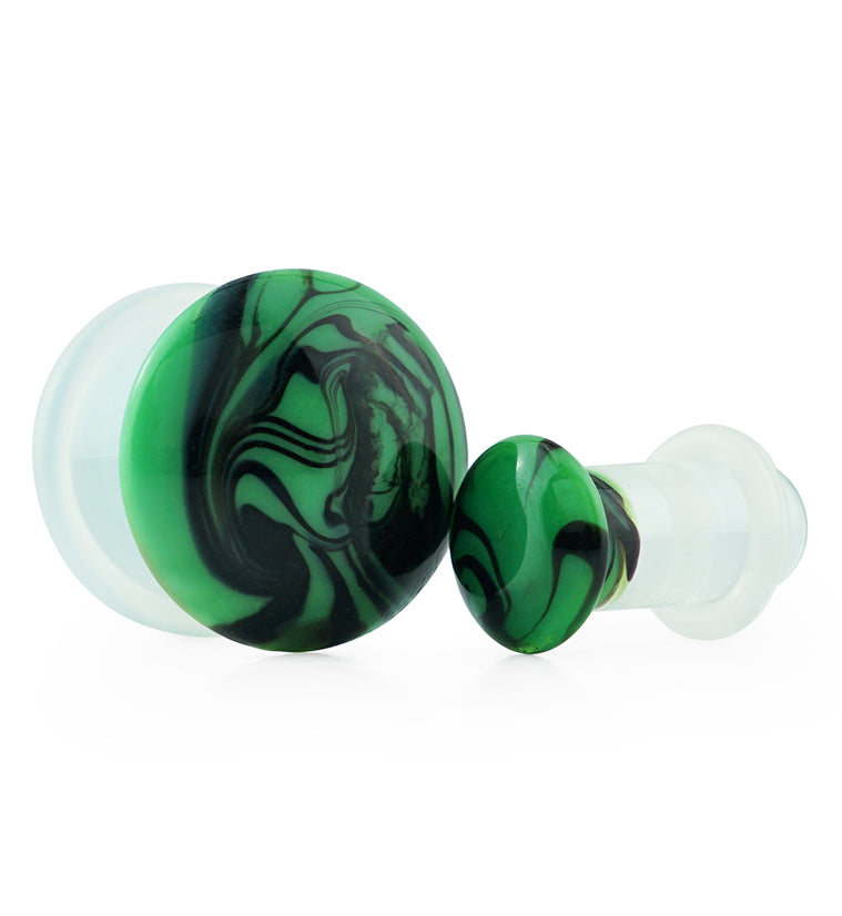 Green and Black Haze Single Flare Glass Plugs
