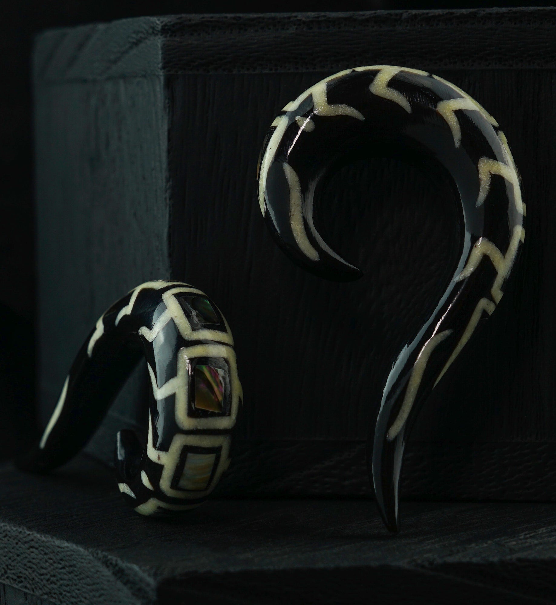 Black Horn Tail Spirals Abalone Inlay