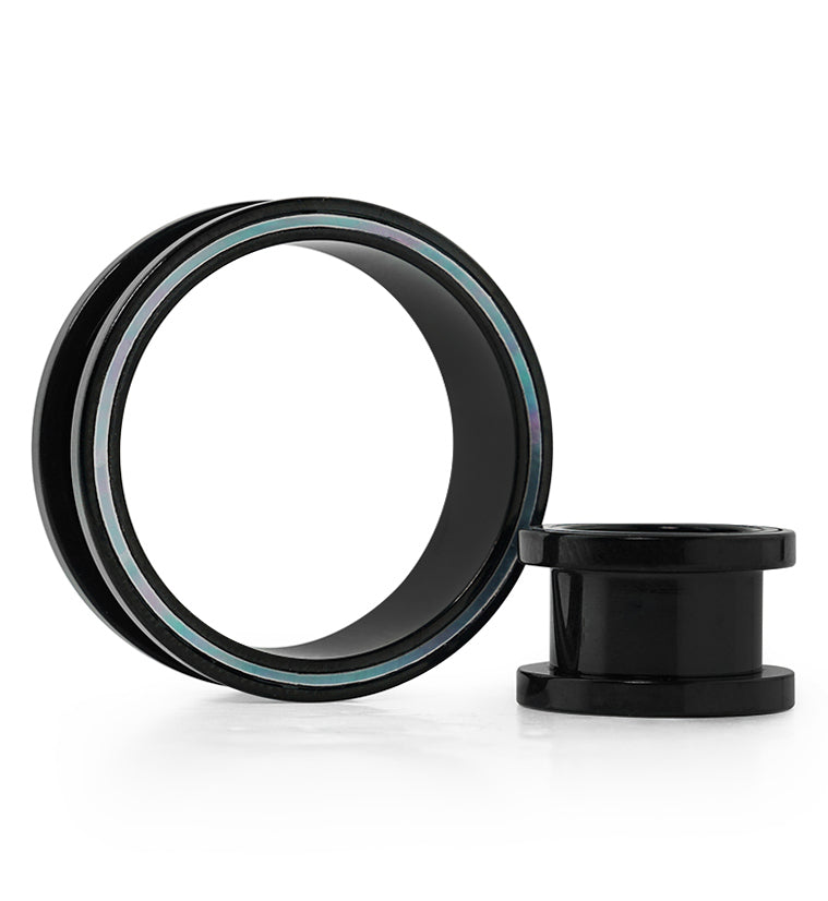 Black PVD MOP Rim Stainless Steel Tunnel Plugs